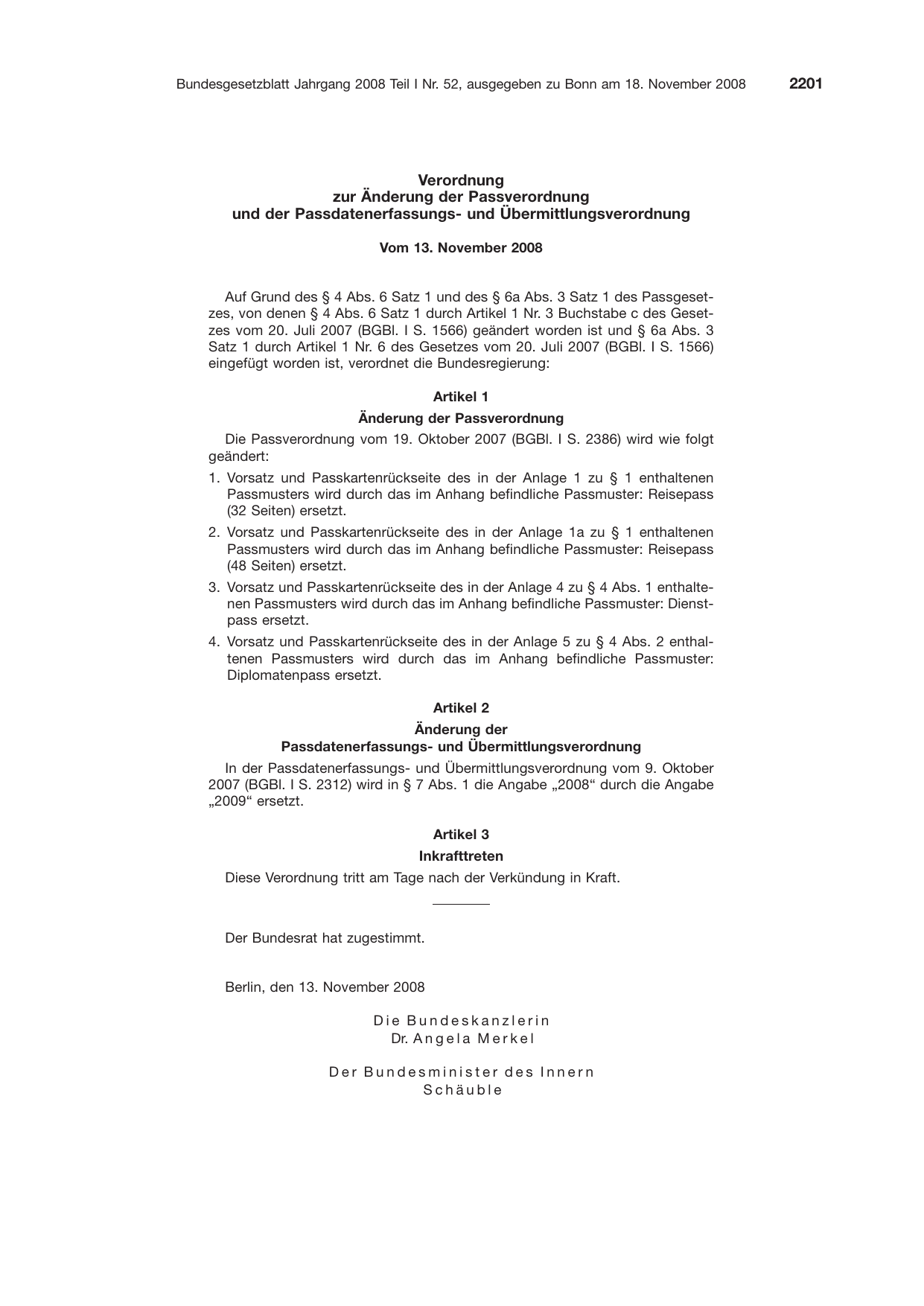 BGBl. 2008, Seite 2201 — Originalseite als Abbildung