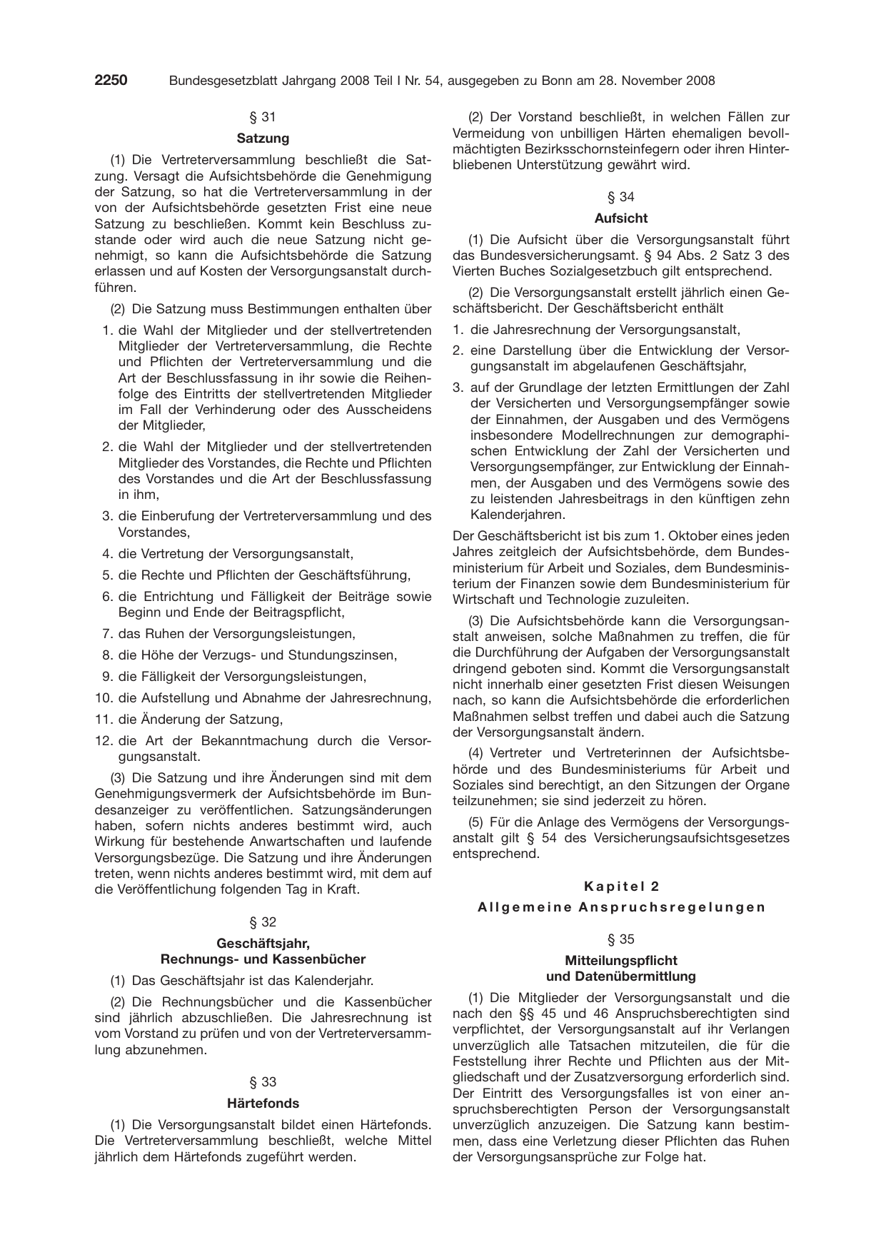 BGBl. 2008, Seite 2250 — Originalseite als Abbildung