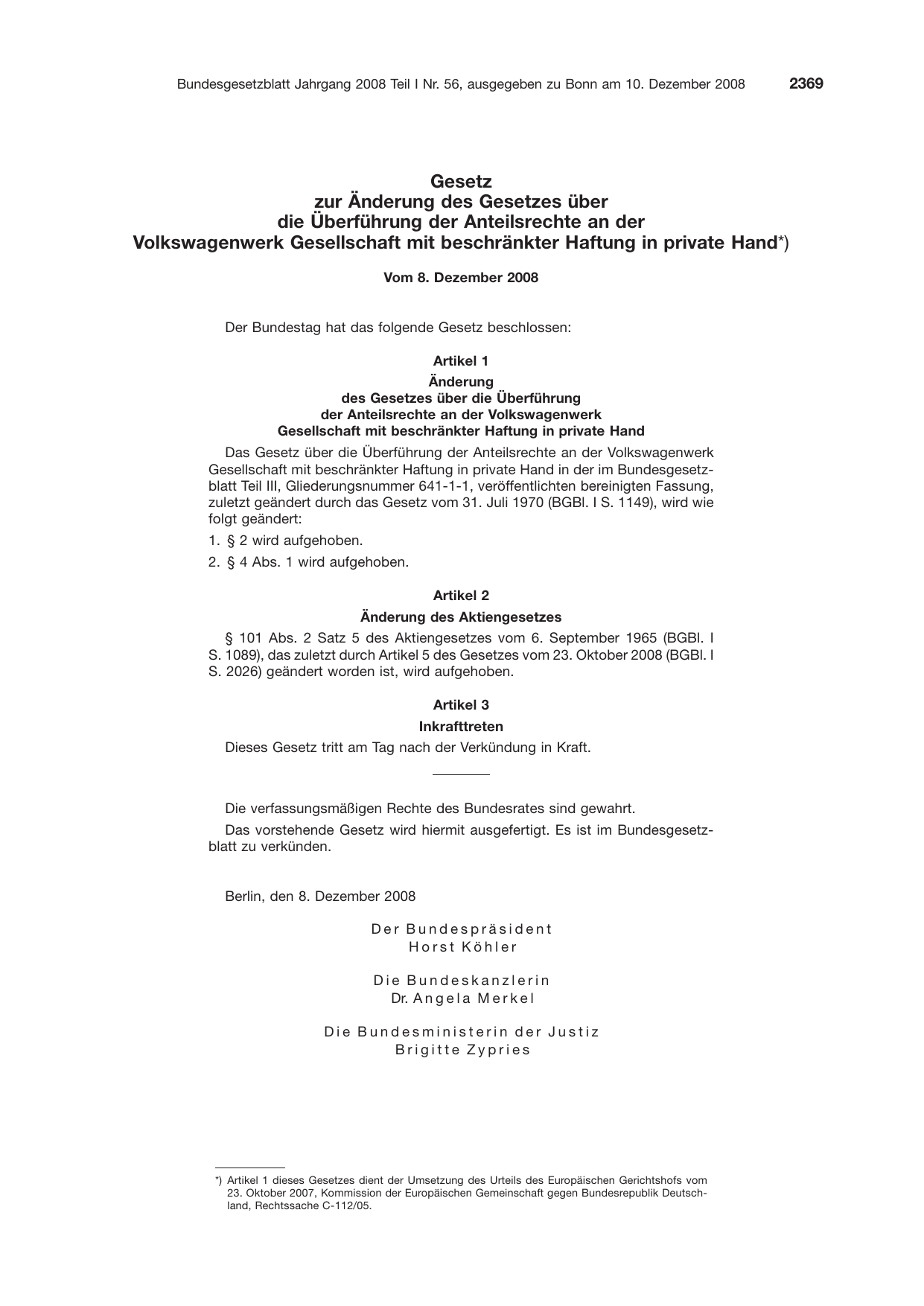BGBl. 2008, Seite 2369 — Originalseite als Abbildung