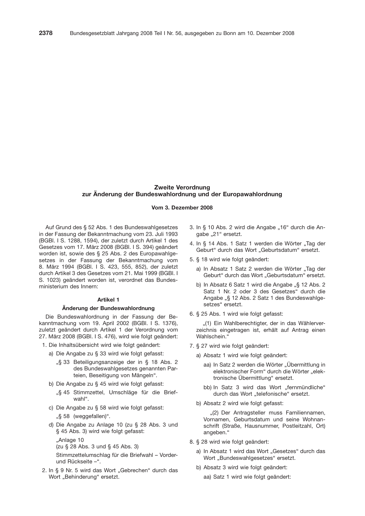 BGBl. 2008, Seite 2378 — Originalseite als Abbildung