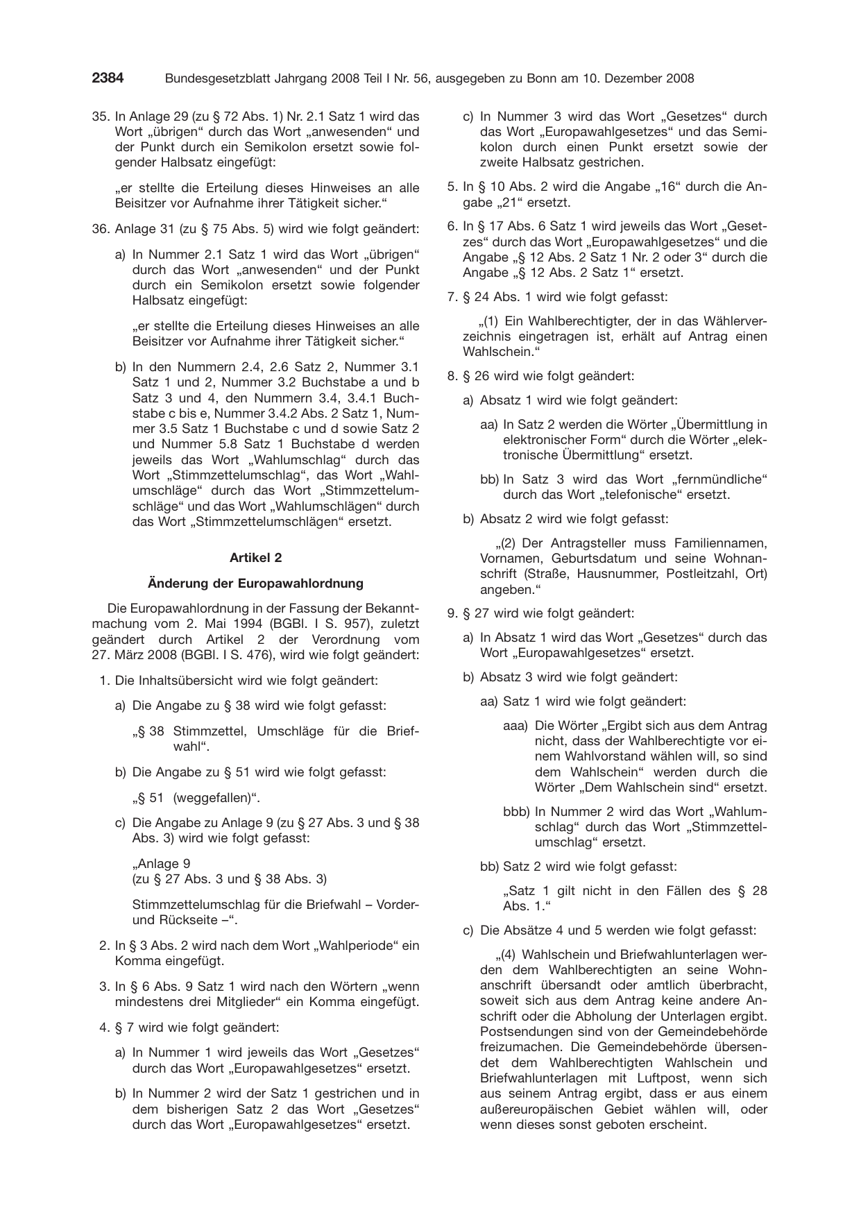 BGBl. 2008, Seite 2384 — Originalseite als Abbildung