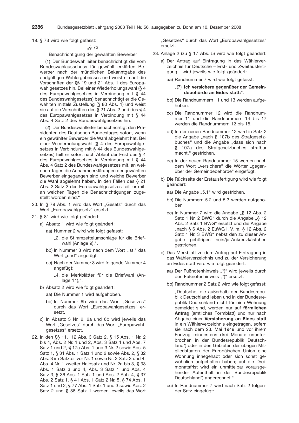 BGBl. 2008, Seite 2386 — Originalseite als Abbildung