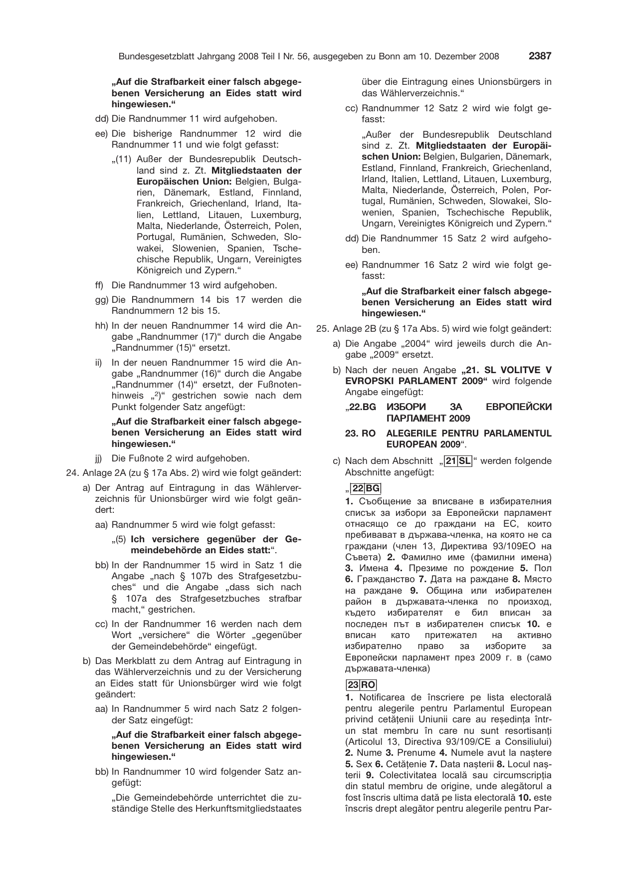 BGBl. 2008, Seite 2387 — Originalseite als Abbildung