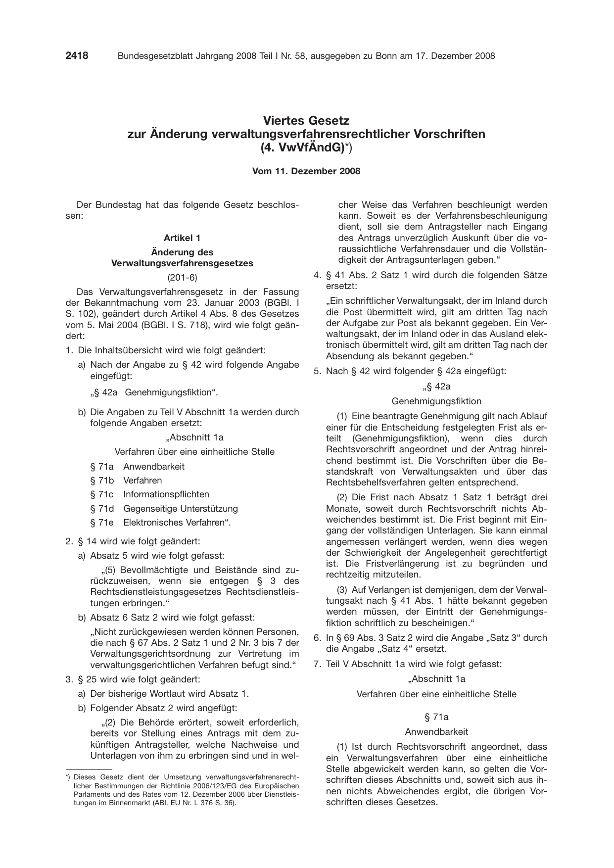 BGBl. 2008, Seite 2418 — Originalseite als Abbildung