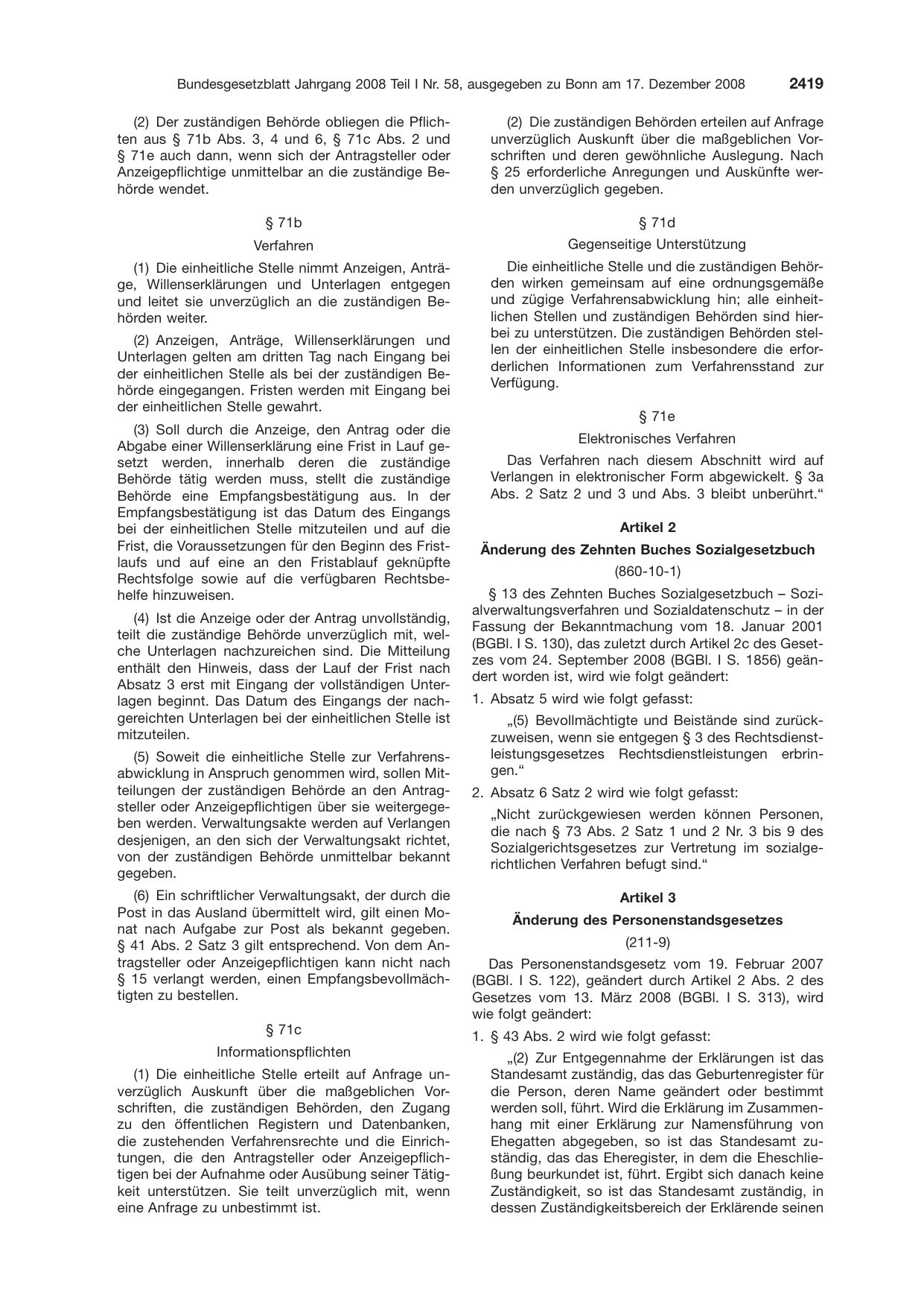 BGBl. 2008, Seite 2419 — Originalseite als Abbildung