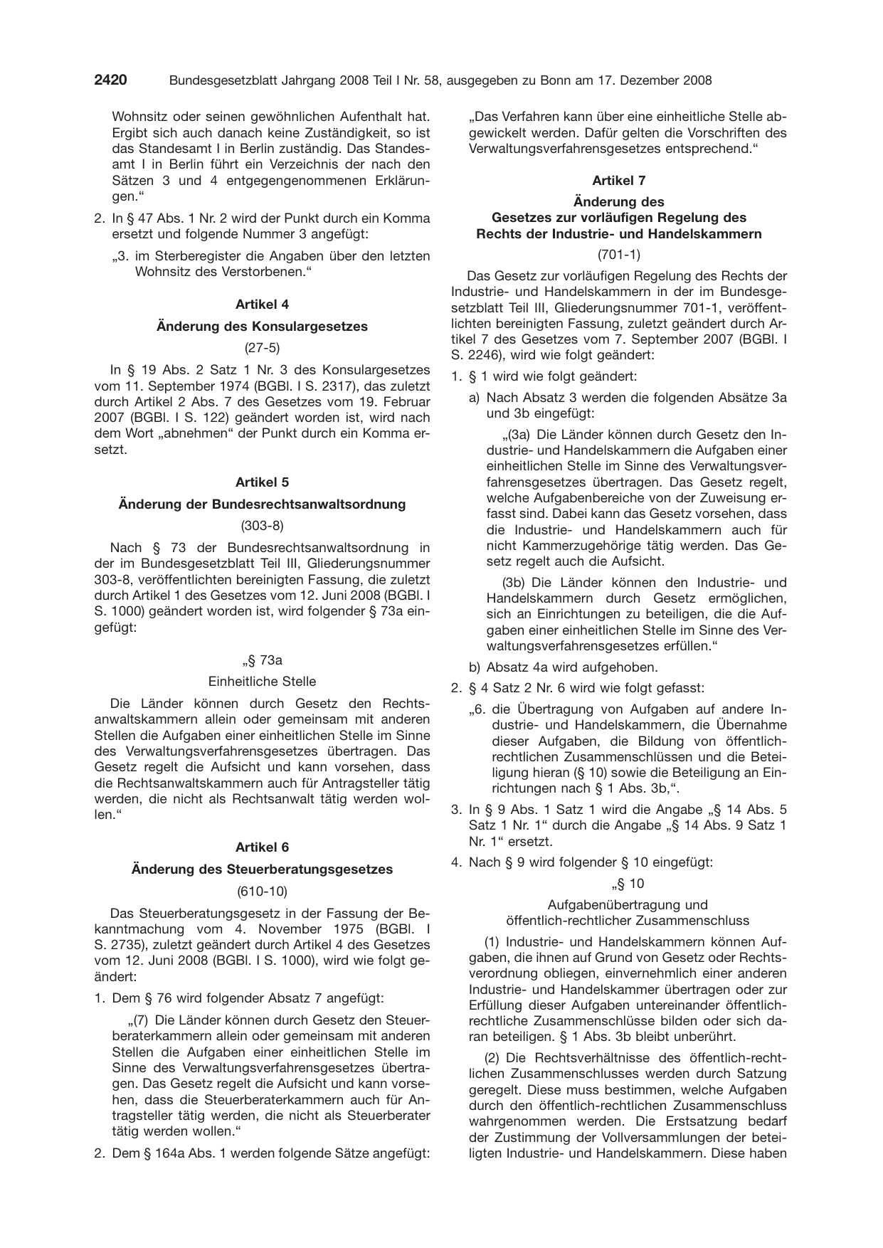 BGBl. 2008, Seite 2420 — Originalseite als Abbildung