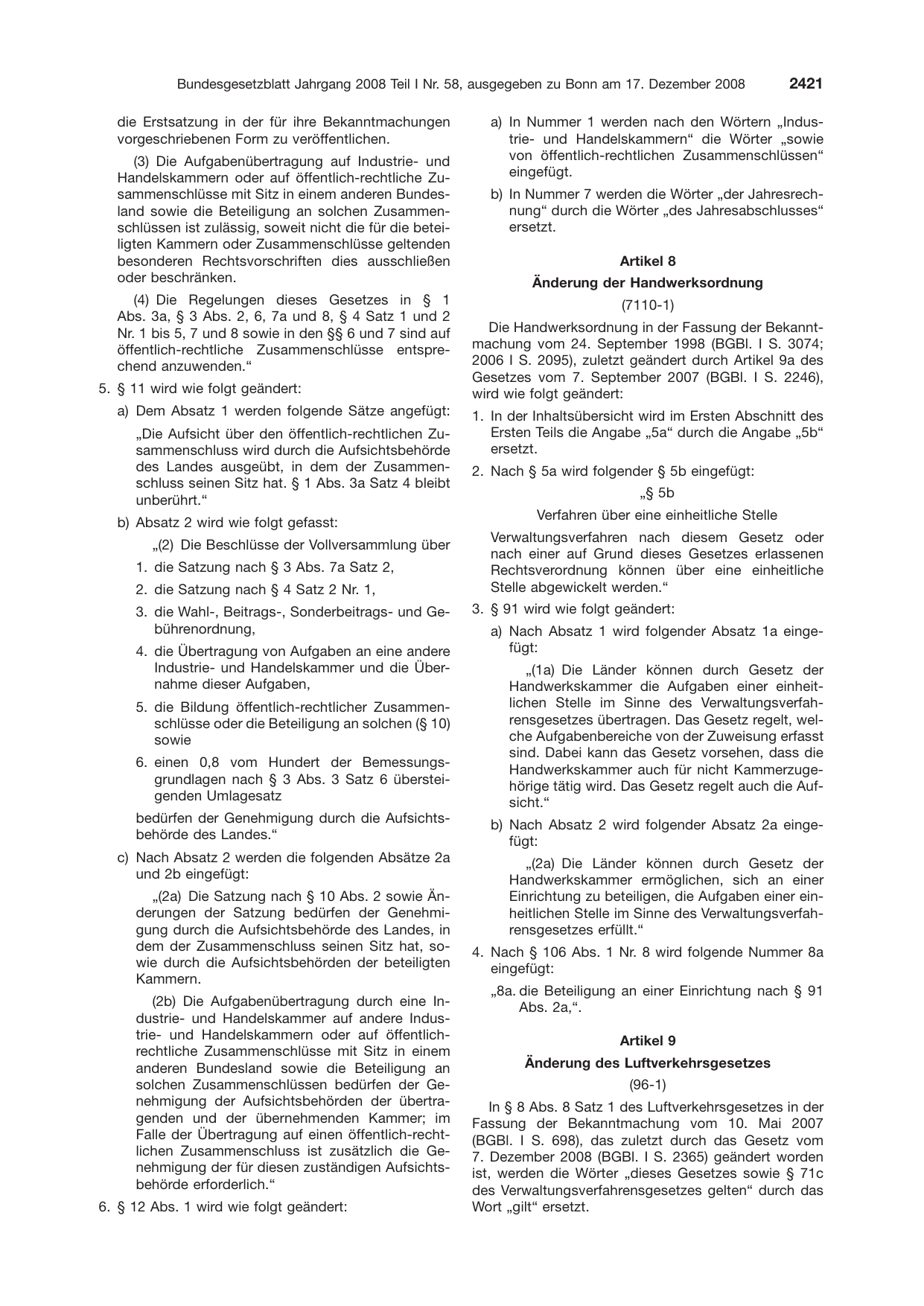 BGBl. 2008, Seite 2421 — Originalseite als Abbildung