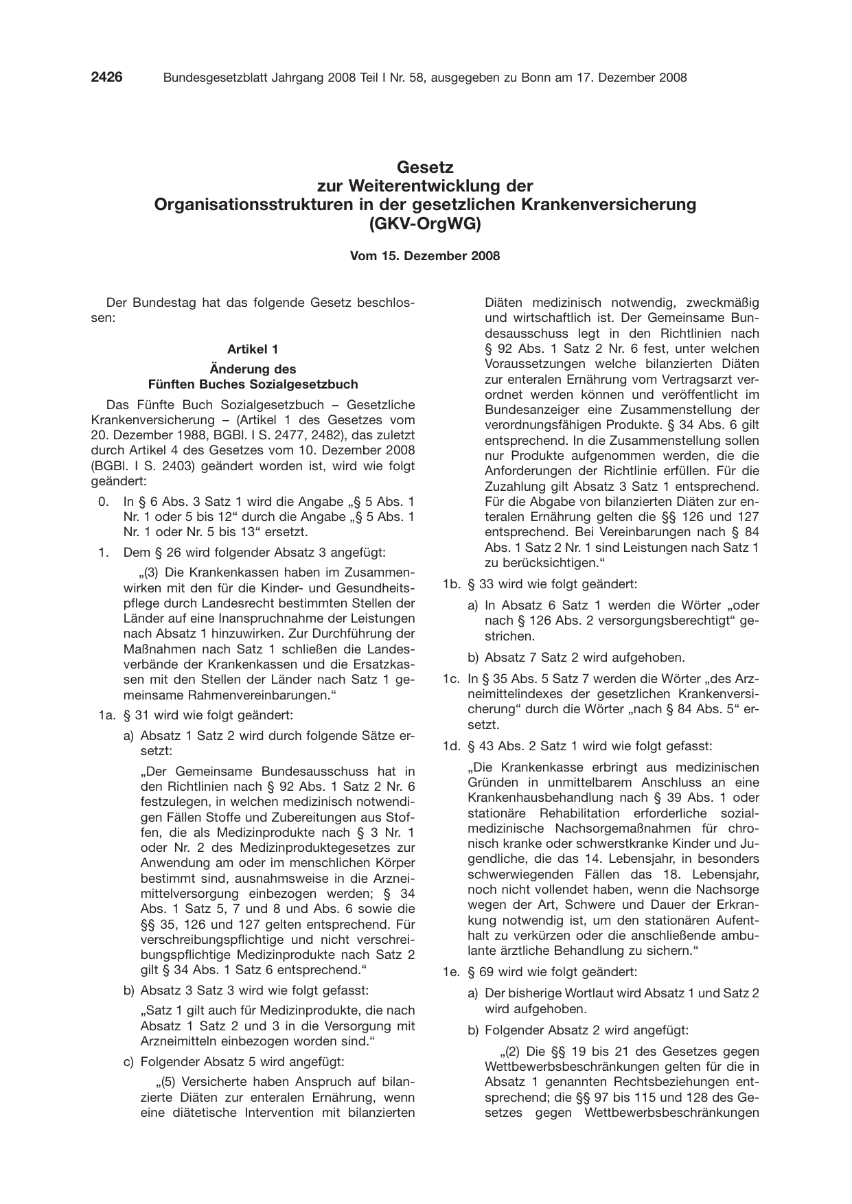 BGBl. 2008, Seite 2426 — Originalseite als Abbildung