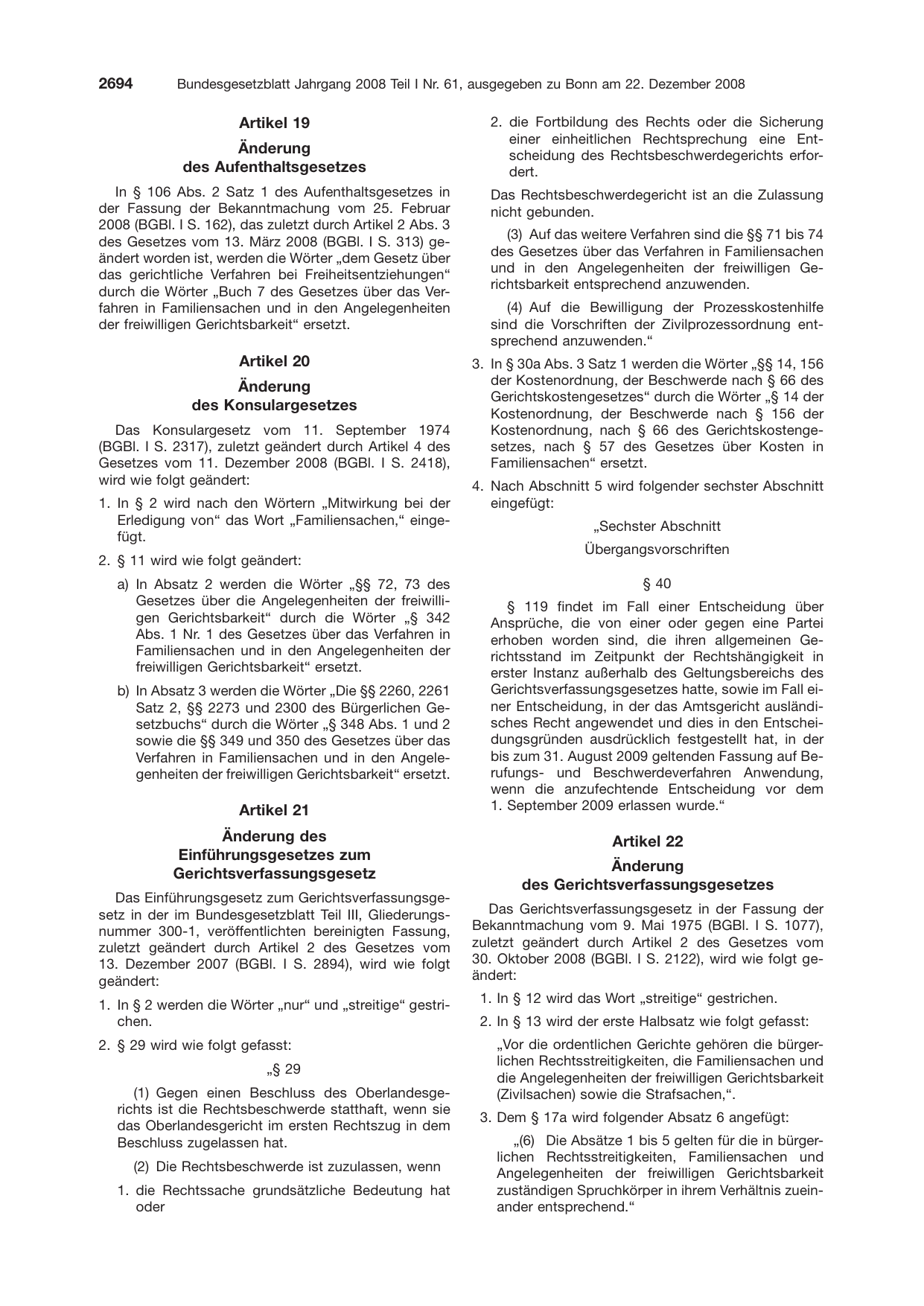 BGBl. 2008, Seite 2694 — Originalseite als Abbildung