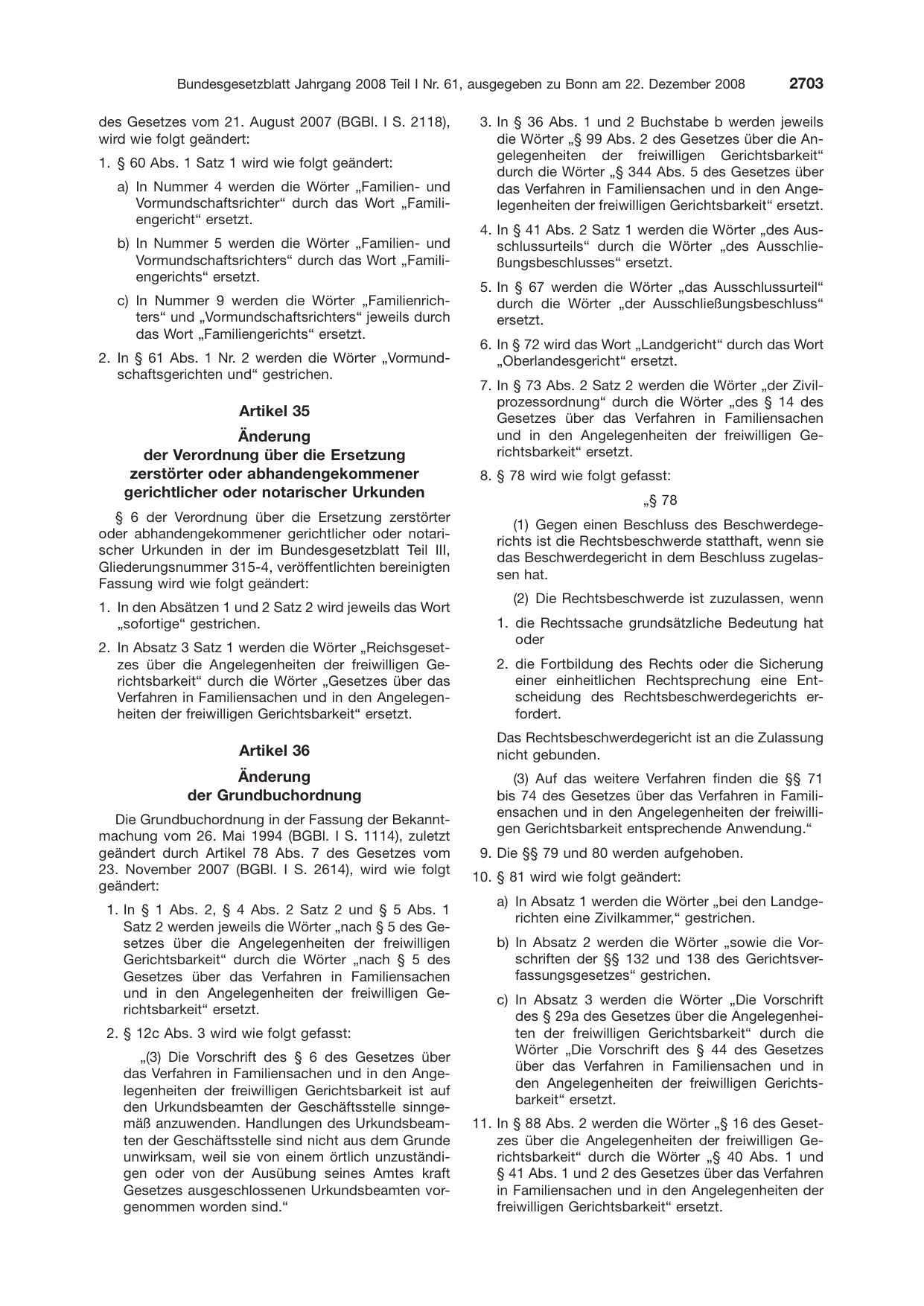 BGBl. 2008, Seite 2703 — Originalseite als Abbildung