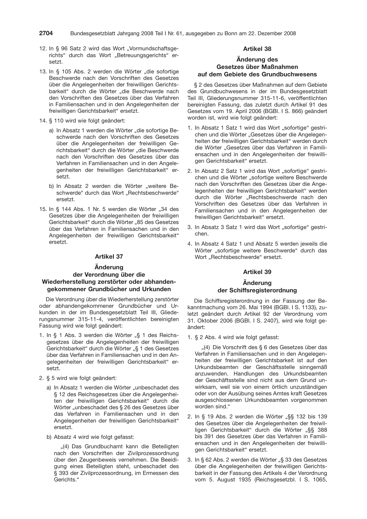 BGBl. 2008, Seite 2704 — Originalseite als Abbildung