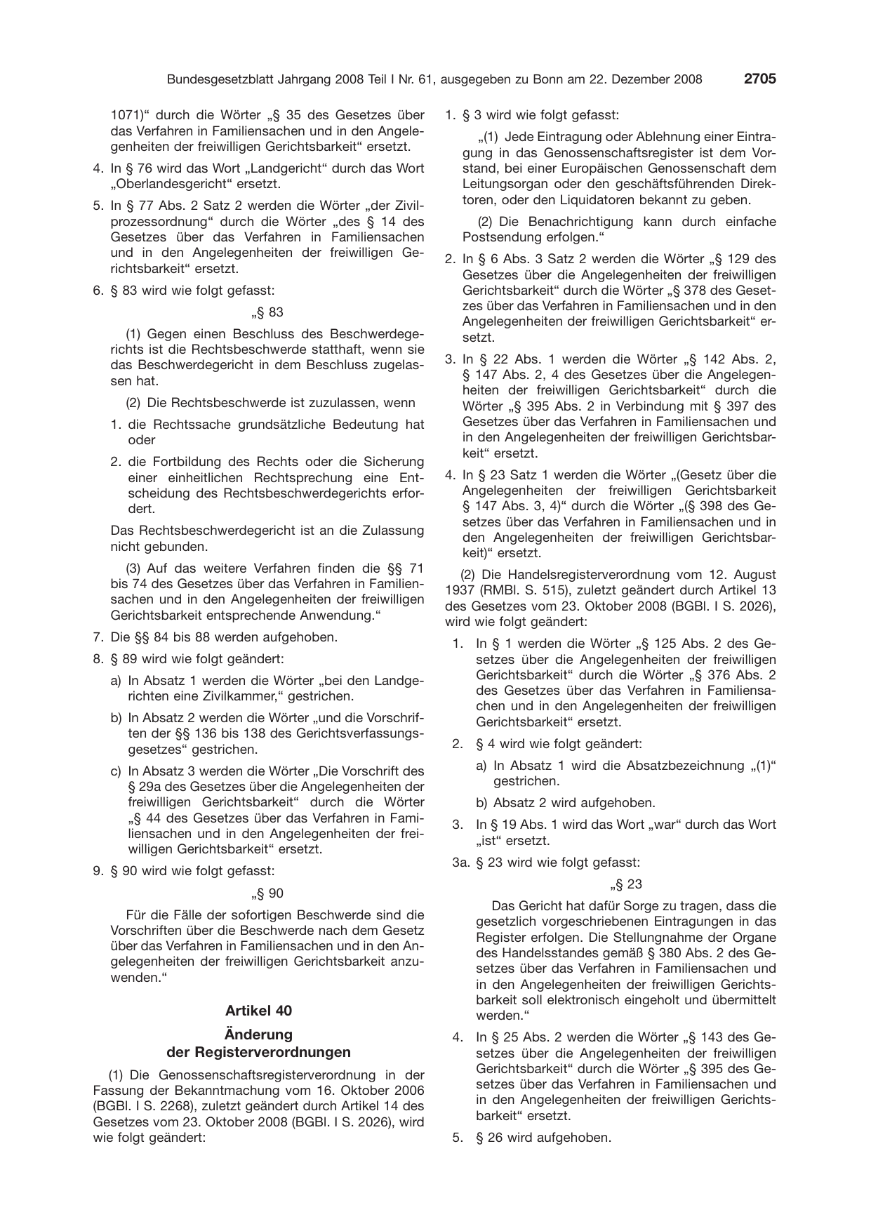 BGBl. 2008, Seite 2705 — Originalseite als Abbildung