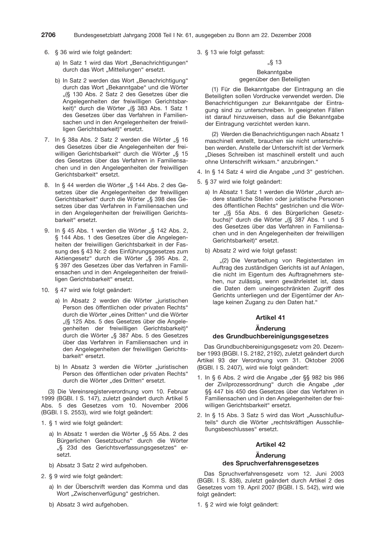 BGBl. 2008, Seite 2706 — Originalseite als Abbildung