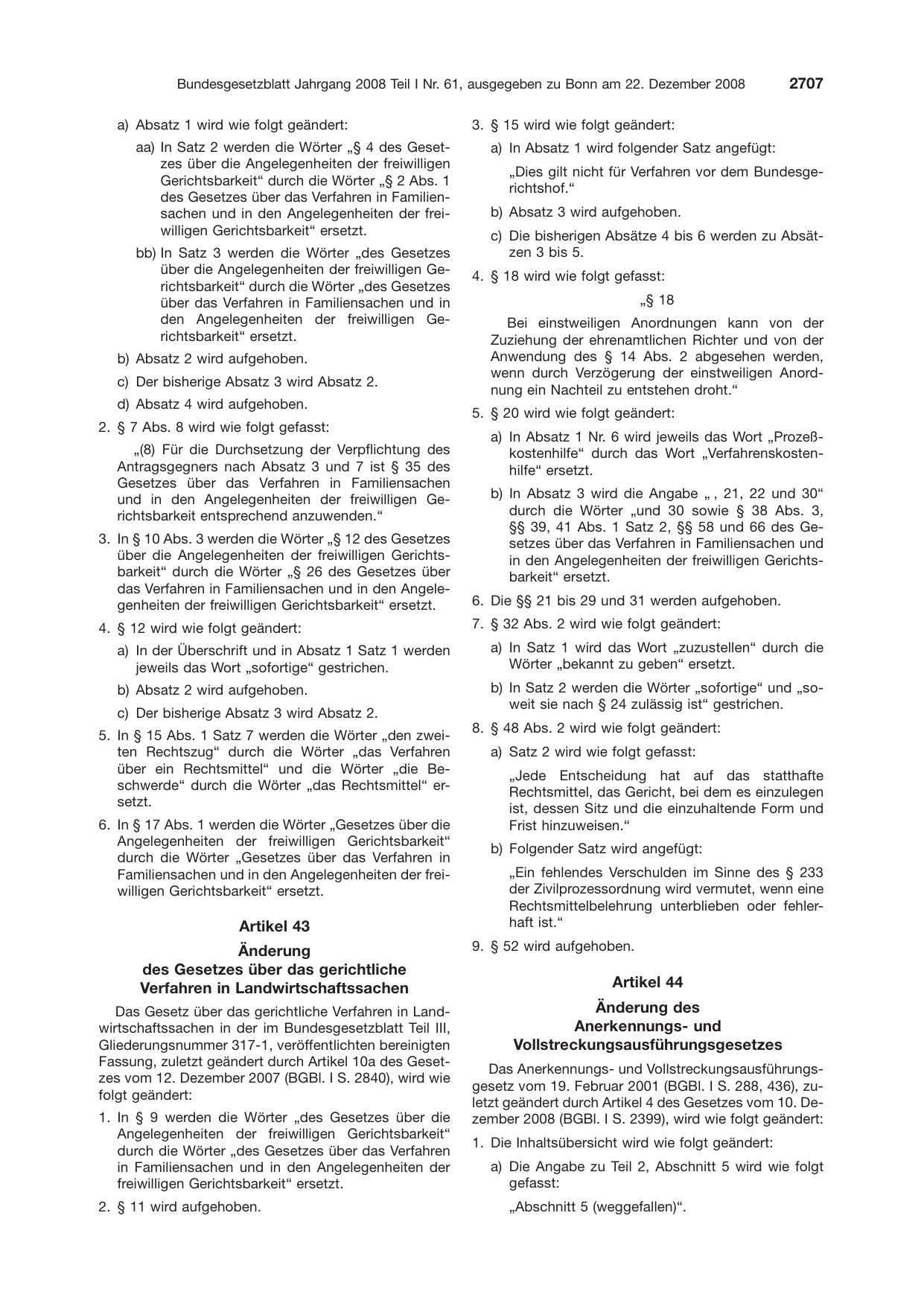 BGBl. 2008, Seite 2707 — Originalseite als Abbildung