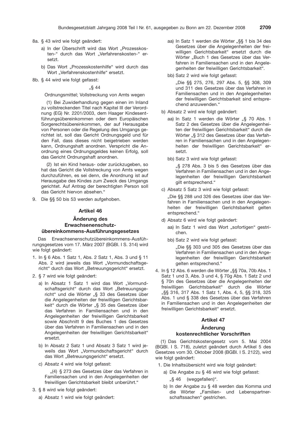 BGBl. 2008, Seite 2709 — Originalseite als Abbildung