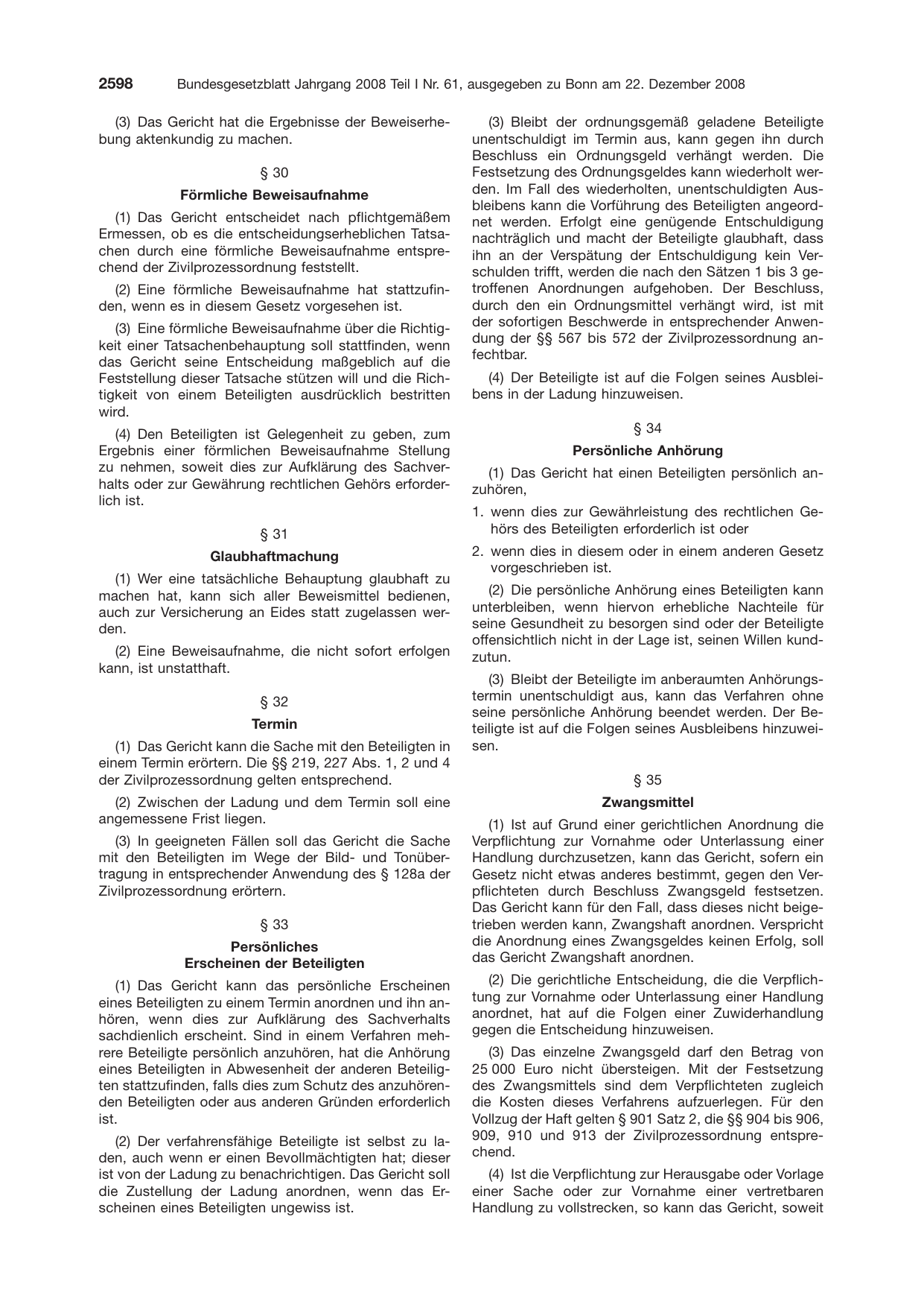 BGBl. 2008, Seite 2598 — Originalseite als Abbildung