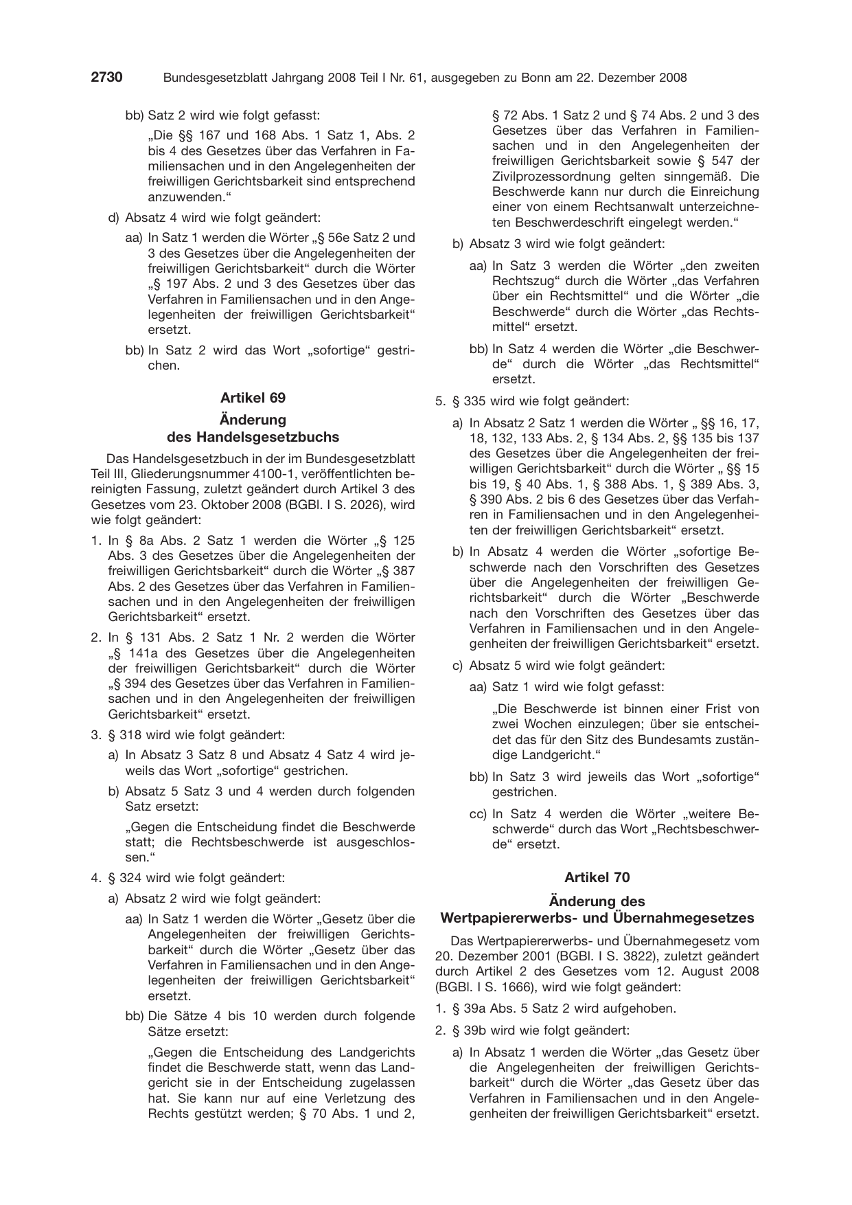 BGBl. 2008, Seite 2730 — Originalseite als Abbildung