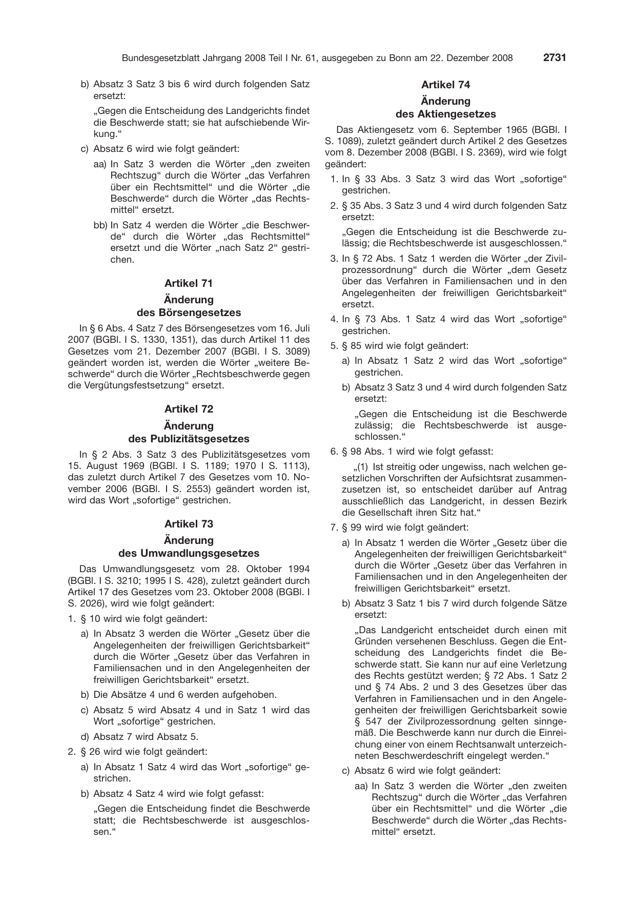 BGBl. 2008, Seite 2731 — Originalseite als Abbildung