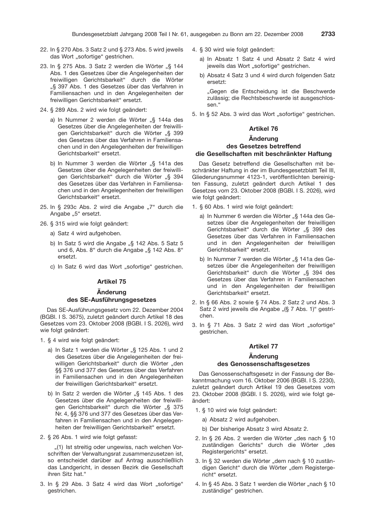 BGBl. 2008, Seite 2733 — Originalseite als Abbildung