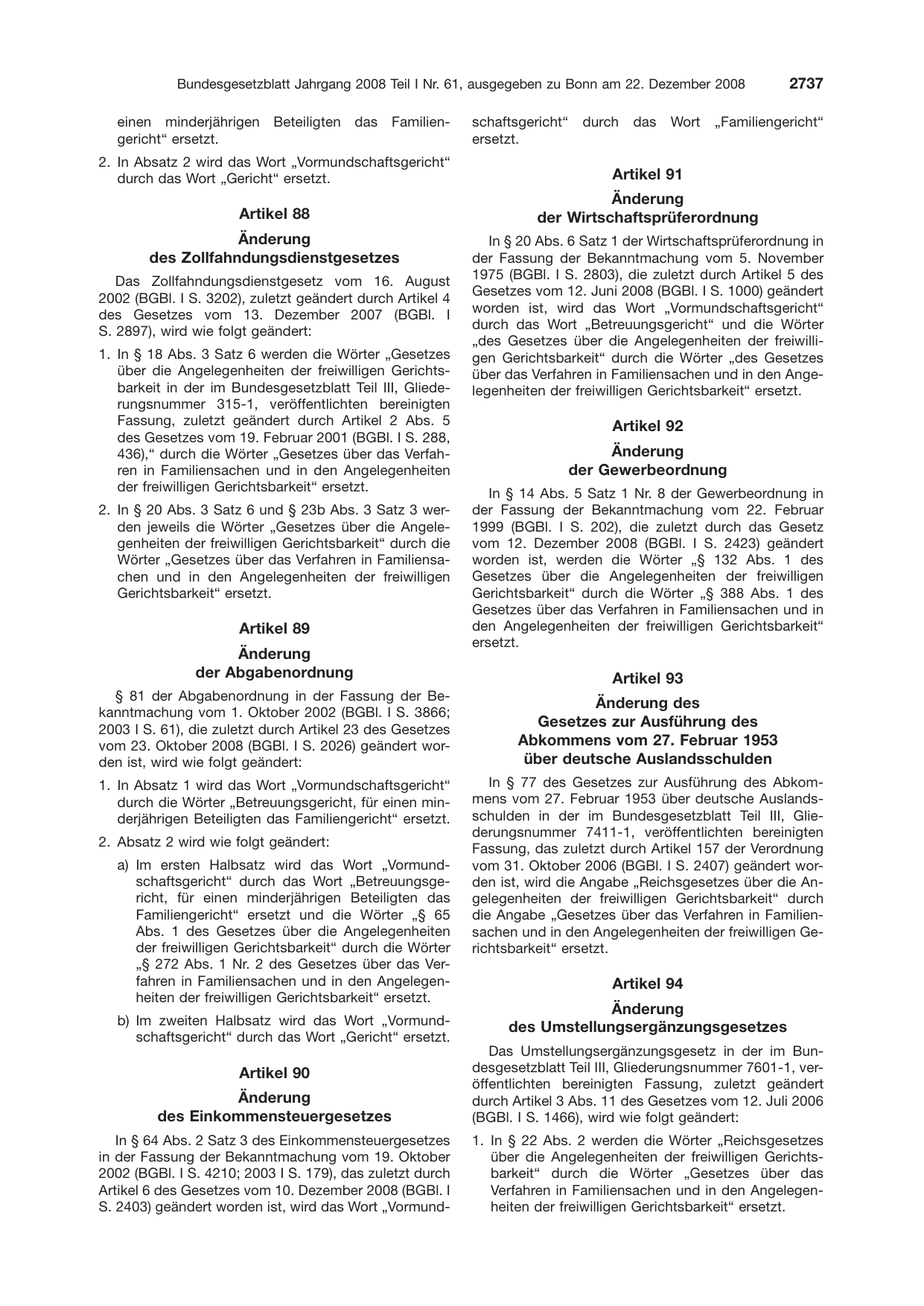 BGBl. 2008, Seite 2737 — Originalseite als Abbildung
