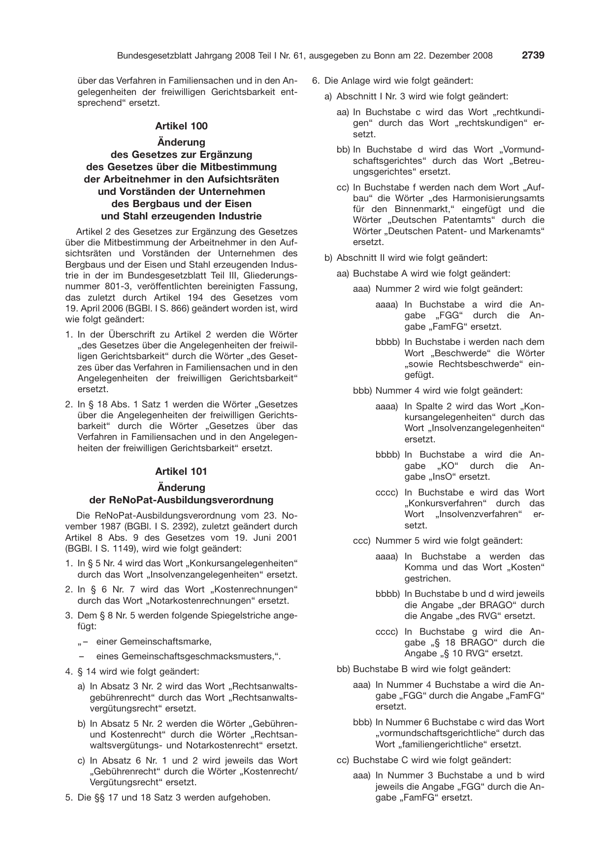 BGBl. 2008, Seite 2739 — Originalseite als Abbildung