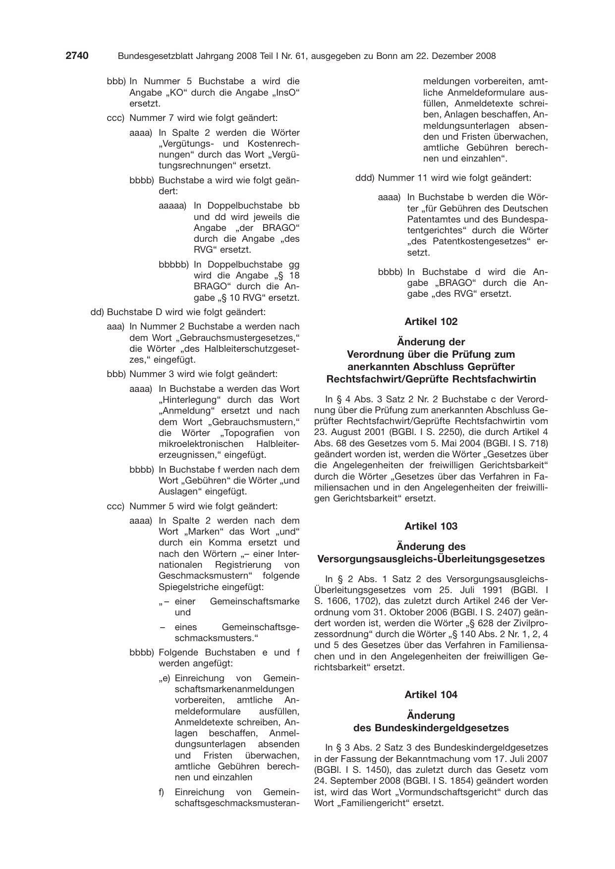 BGBl. 2008, Seite 2740 — Originalseite als Abbildung
