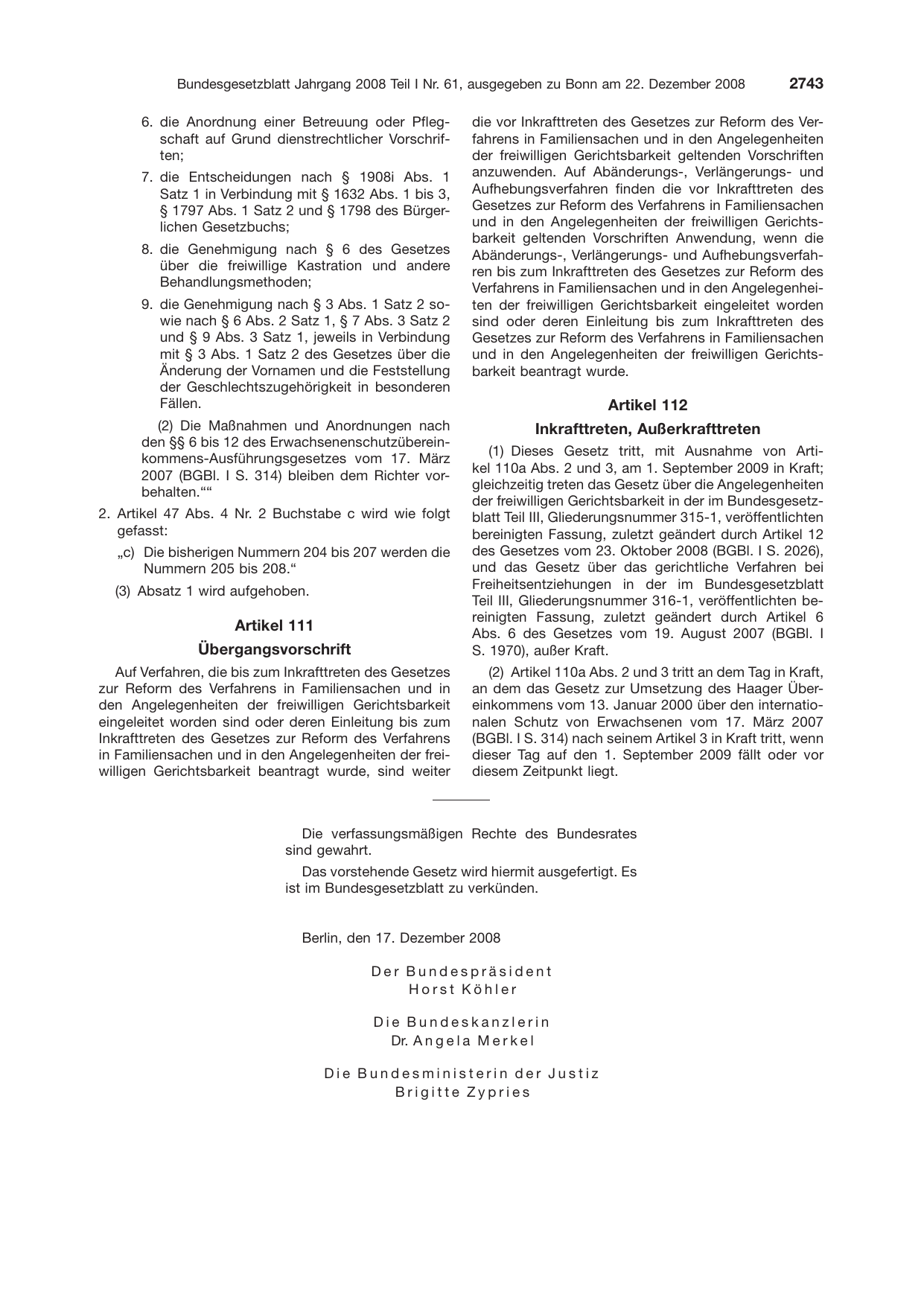 BGBl. 2008, Seite 2743 — Originalseite als Abbildung