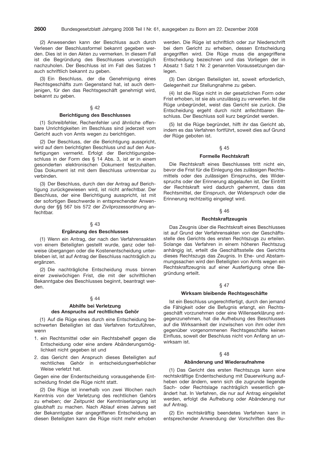 BGBl. 2008, Seite 2600 — Originalseite als Abbildung