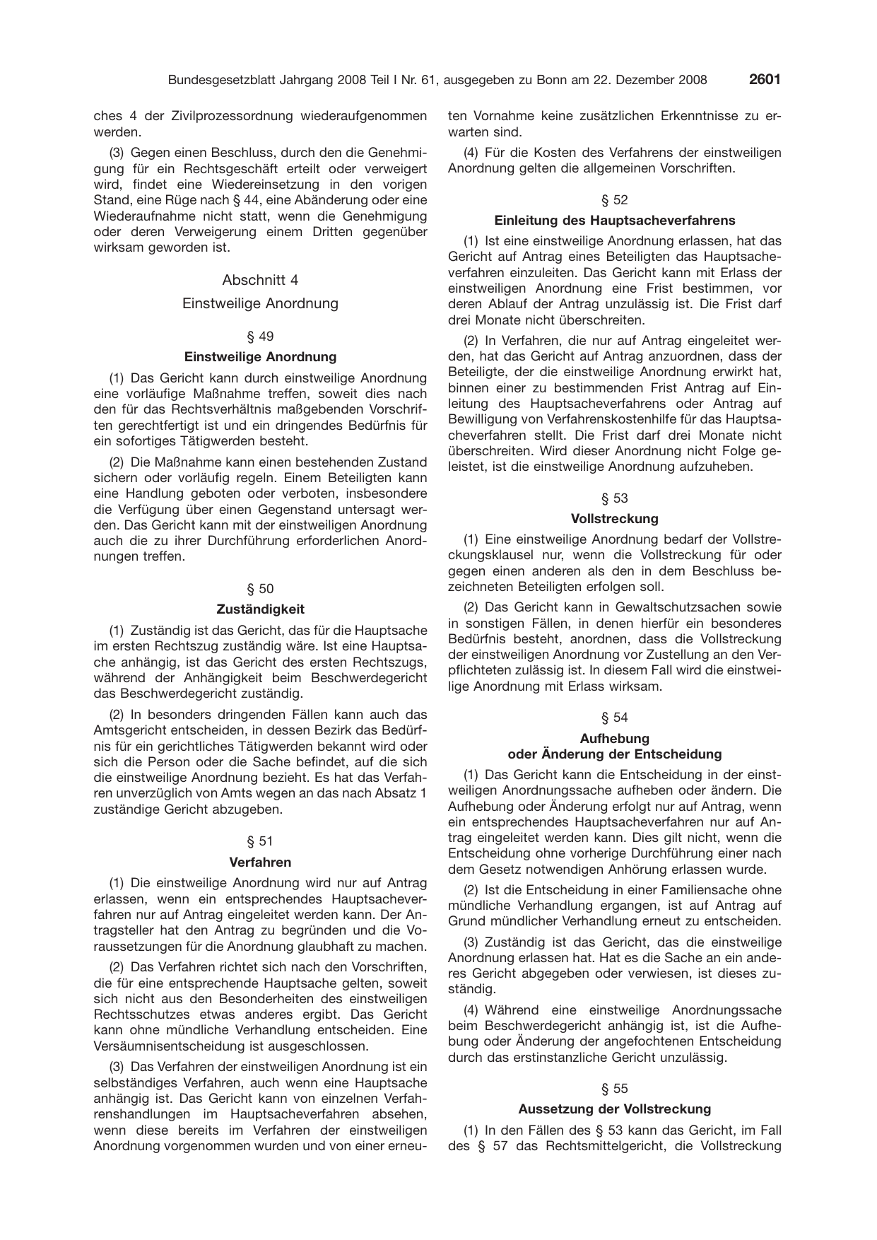 BGBl. 2008, Seite 2601 — Originalseite als Abbildung