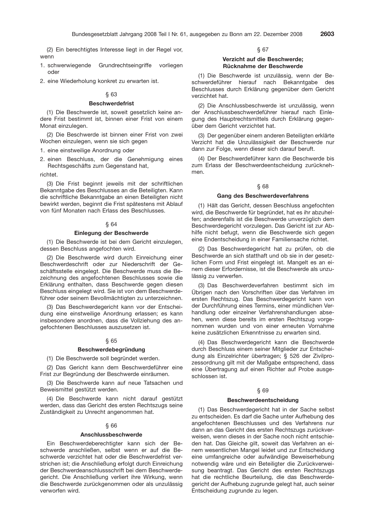 BGBl. 2008, Seite 2603 — Originalseite als Abbildung