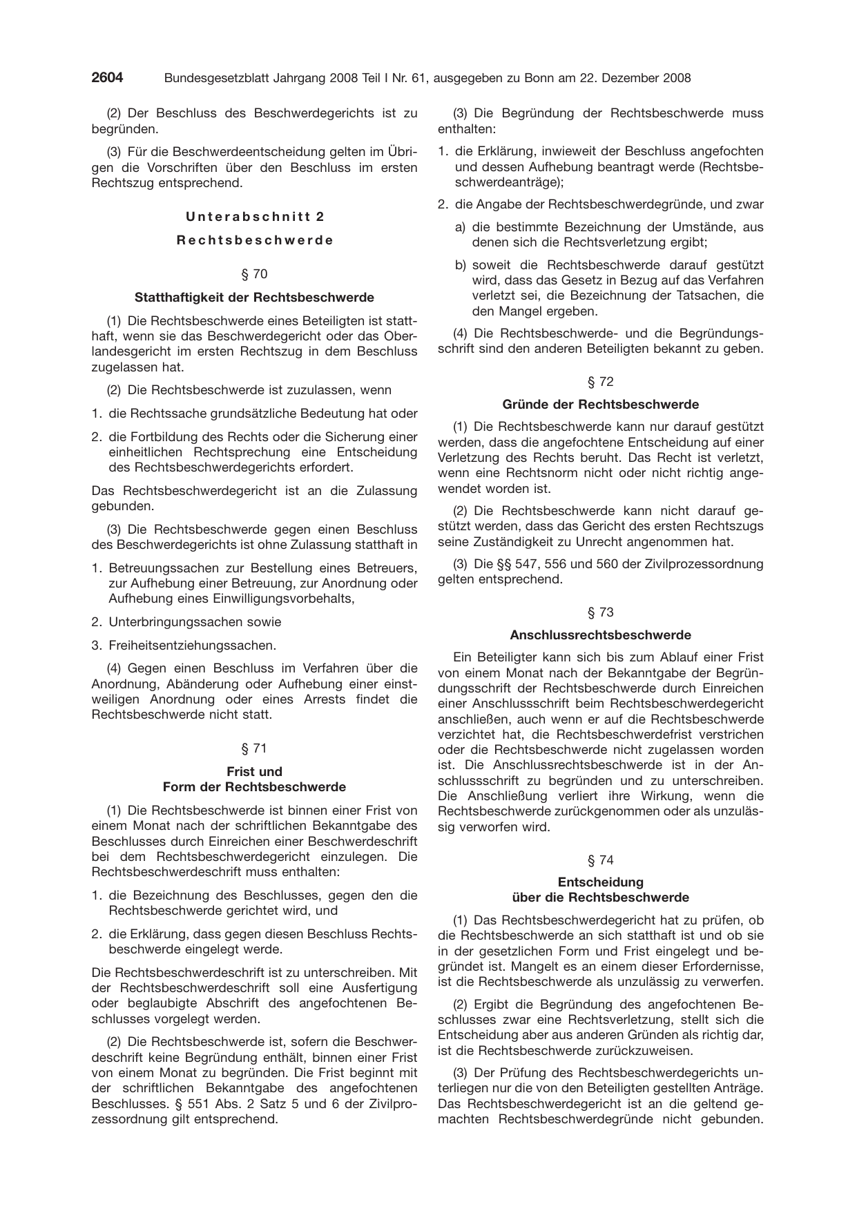 BGBl. 2008, Seite 2604 — Originalseite als Abbildung