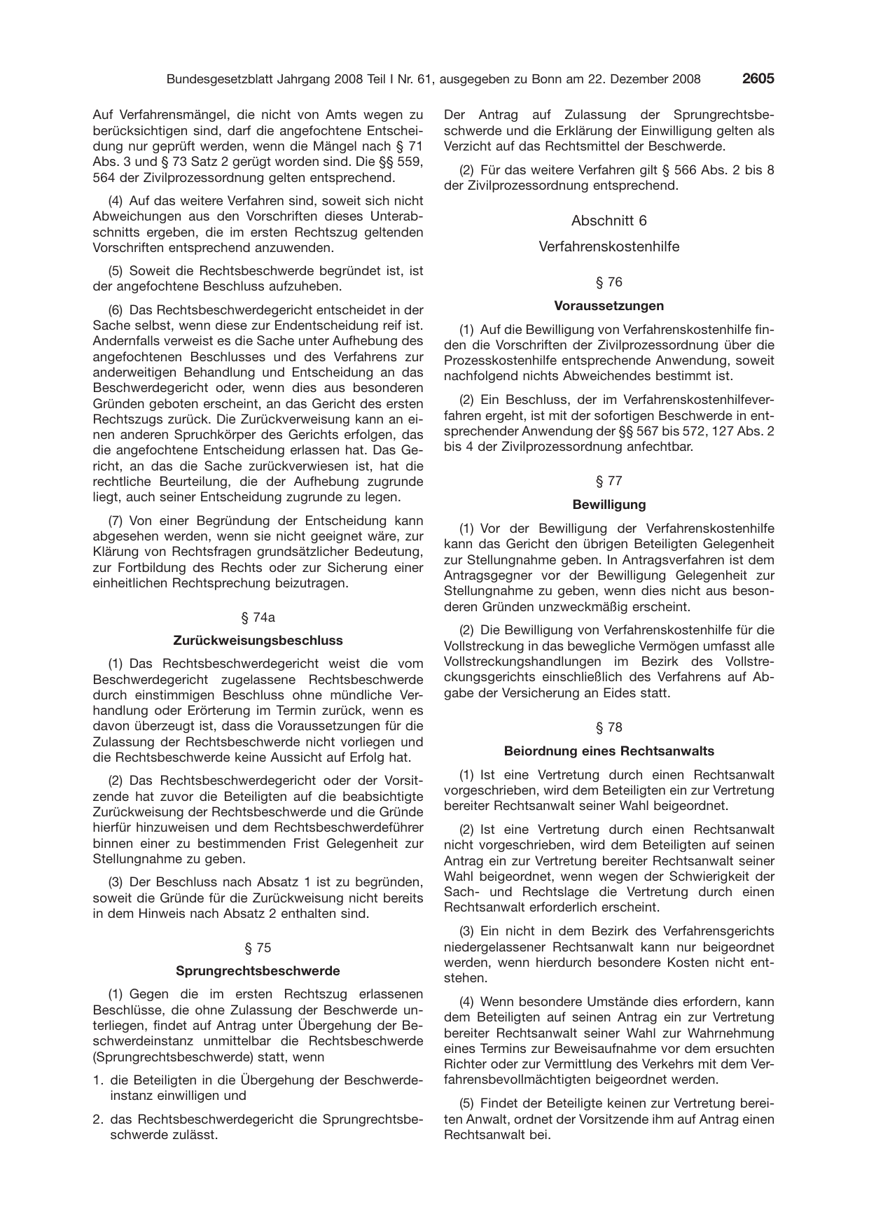 BGBl. 2008, Seite 2605 — Originalseite als Abbildung