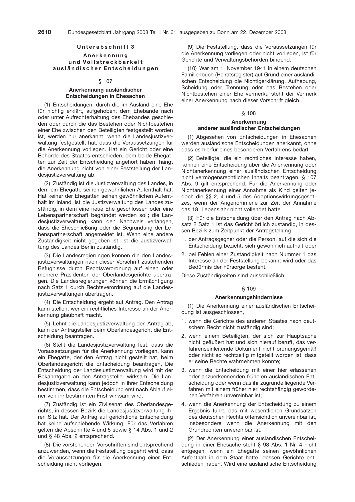 BGBl. 2008, Seite 2610 — Originalseite als Abbildung