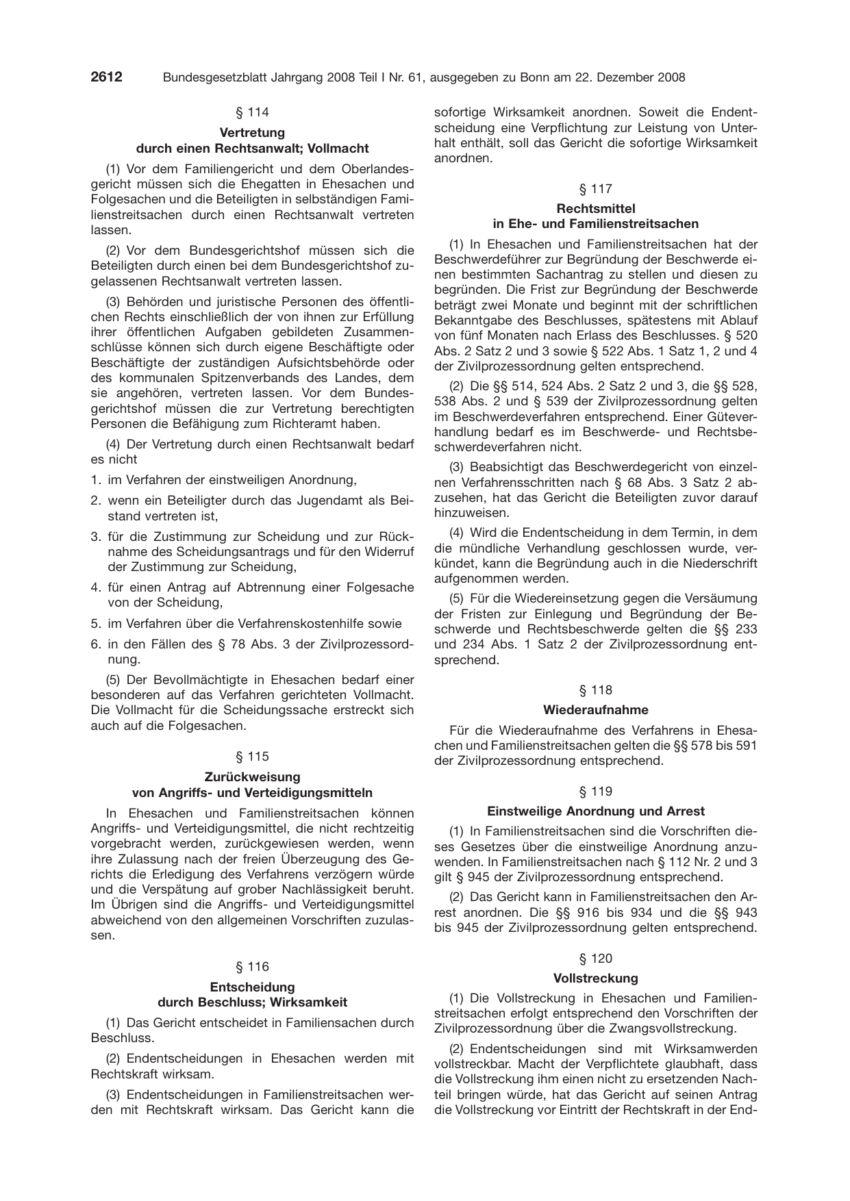 BGBl. 2008, Seite 2612 — Originalseite als Abbildung
