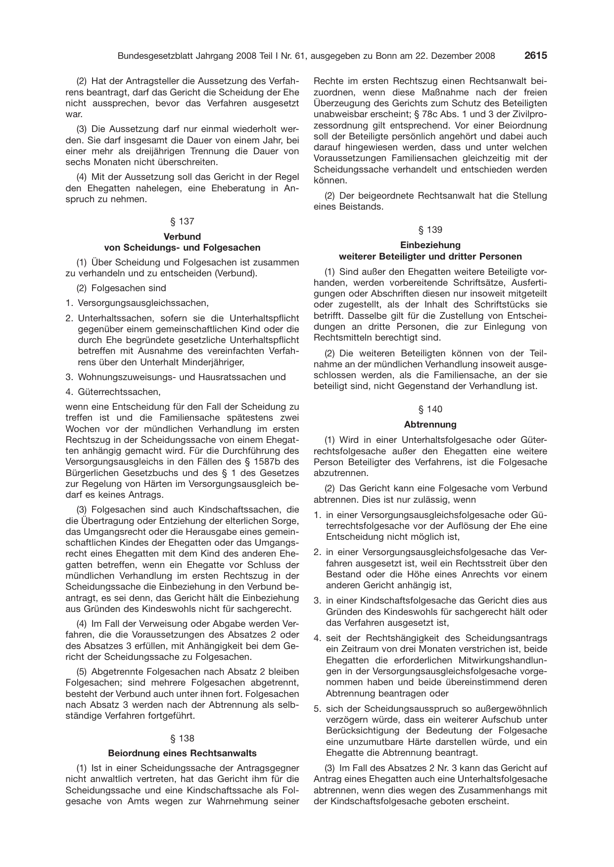 BGBl. 2008, Seite 2615 — Originalseite als Abbildung