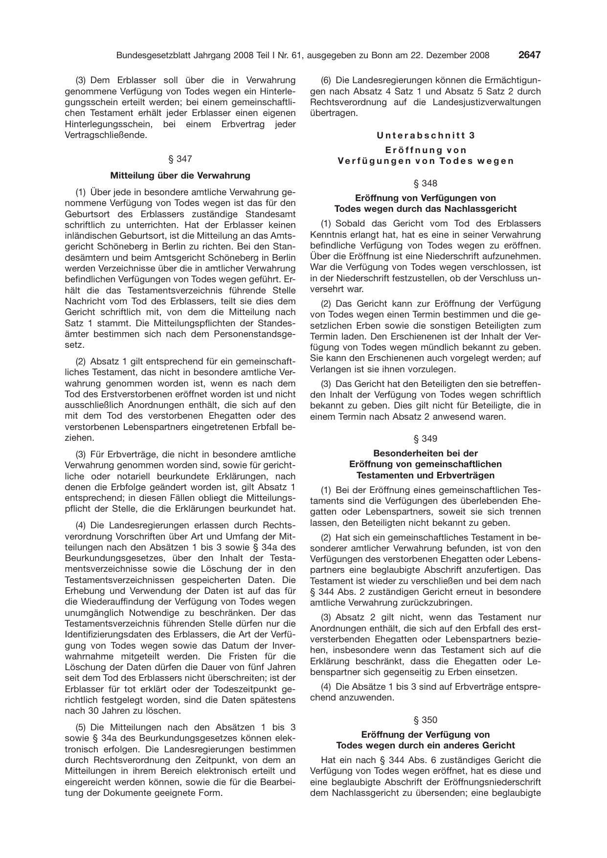 BGBl. 2008, Seite 2647 — Originalseite als Abbildung