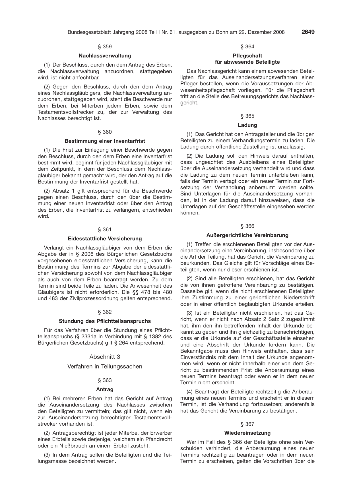 BGBl. 2008, Seite 2649 — Originalseite als Abbildung