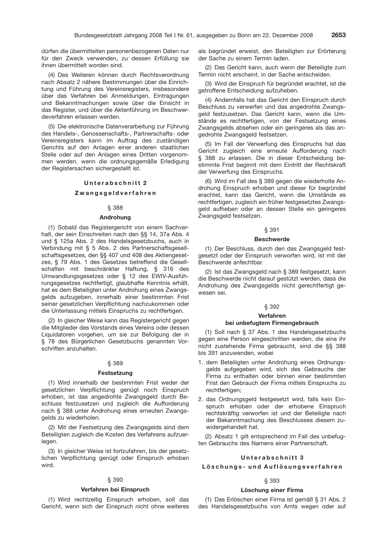 BGBl. 2008, Seite 2653 — Originalseite als Abbildung