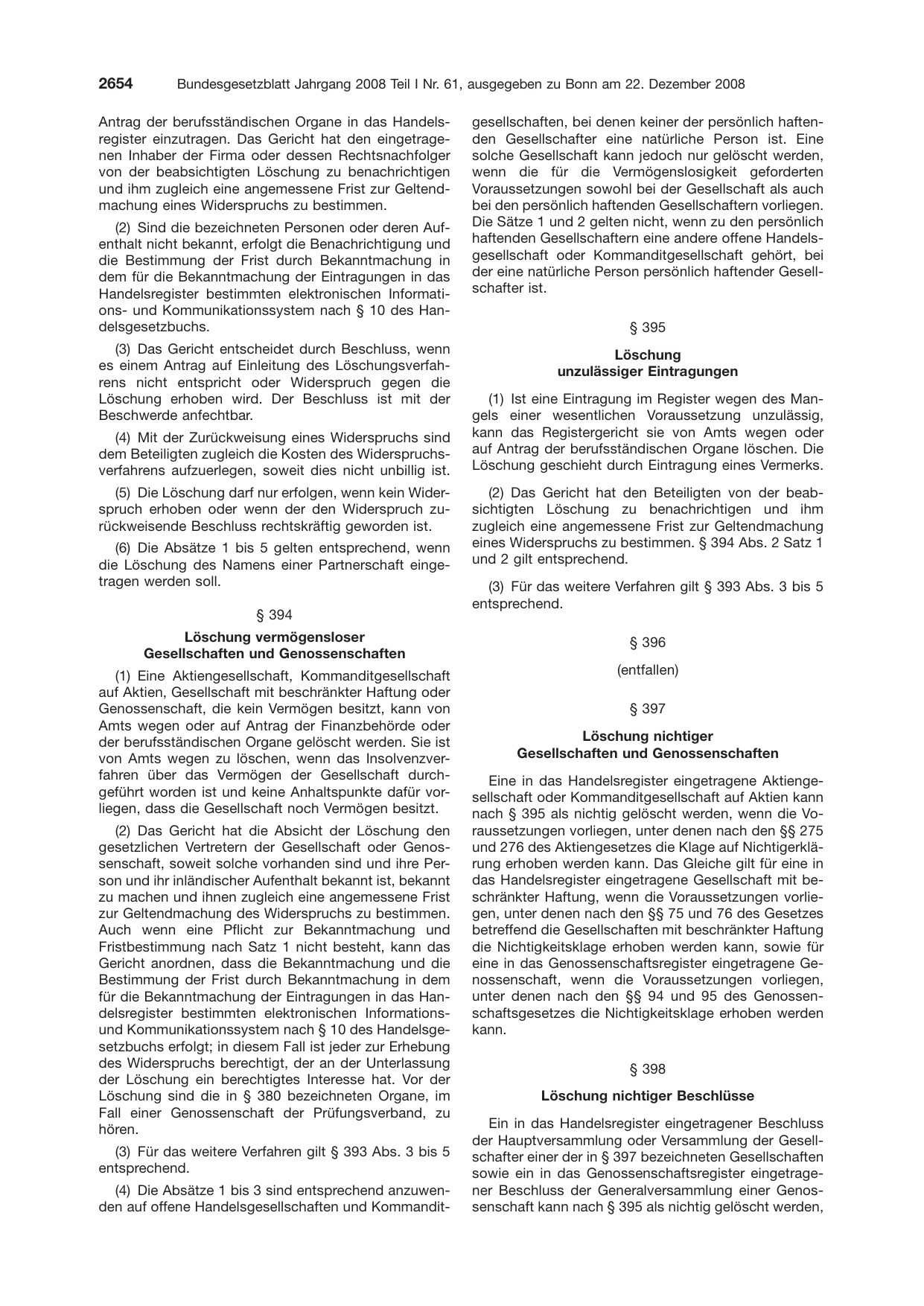 BGBl. 2008, Seite 2654 — Originalseite als Abbildung