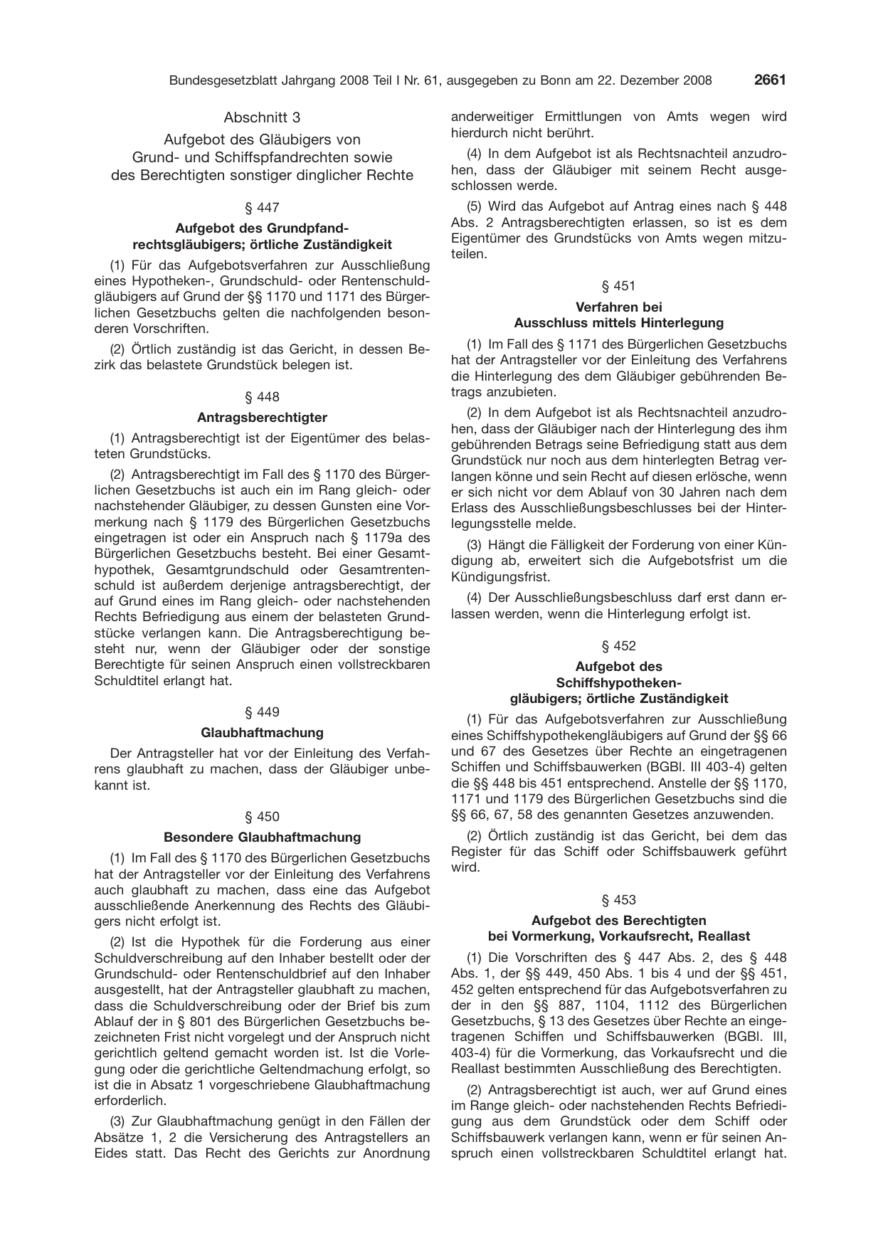 BGBl. 2008, Seite 2661 — Originalseite als Abbildung