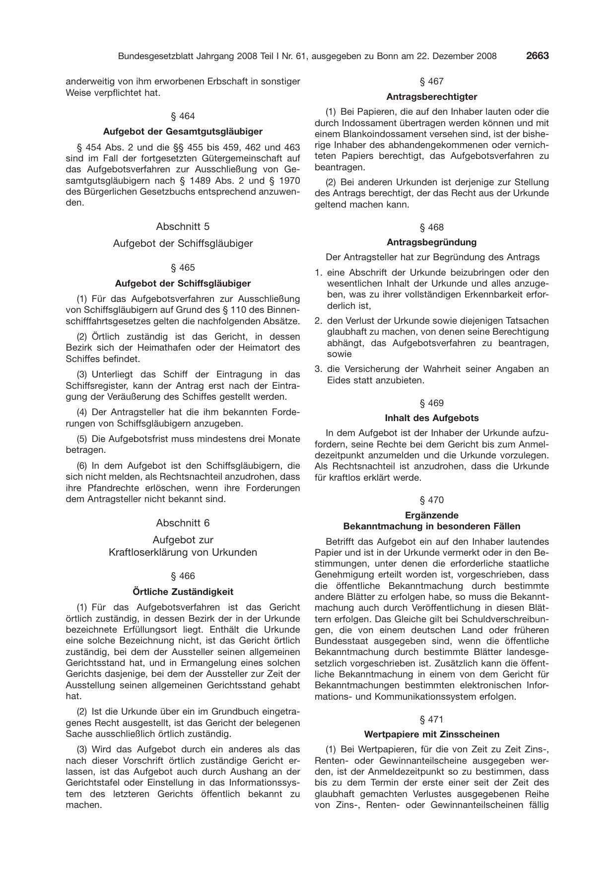 BGBl. 2008, Seite 2663 — Originalseite als Abbildung