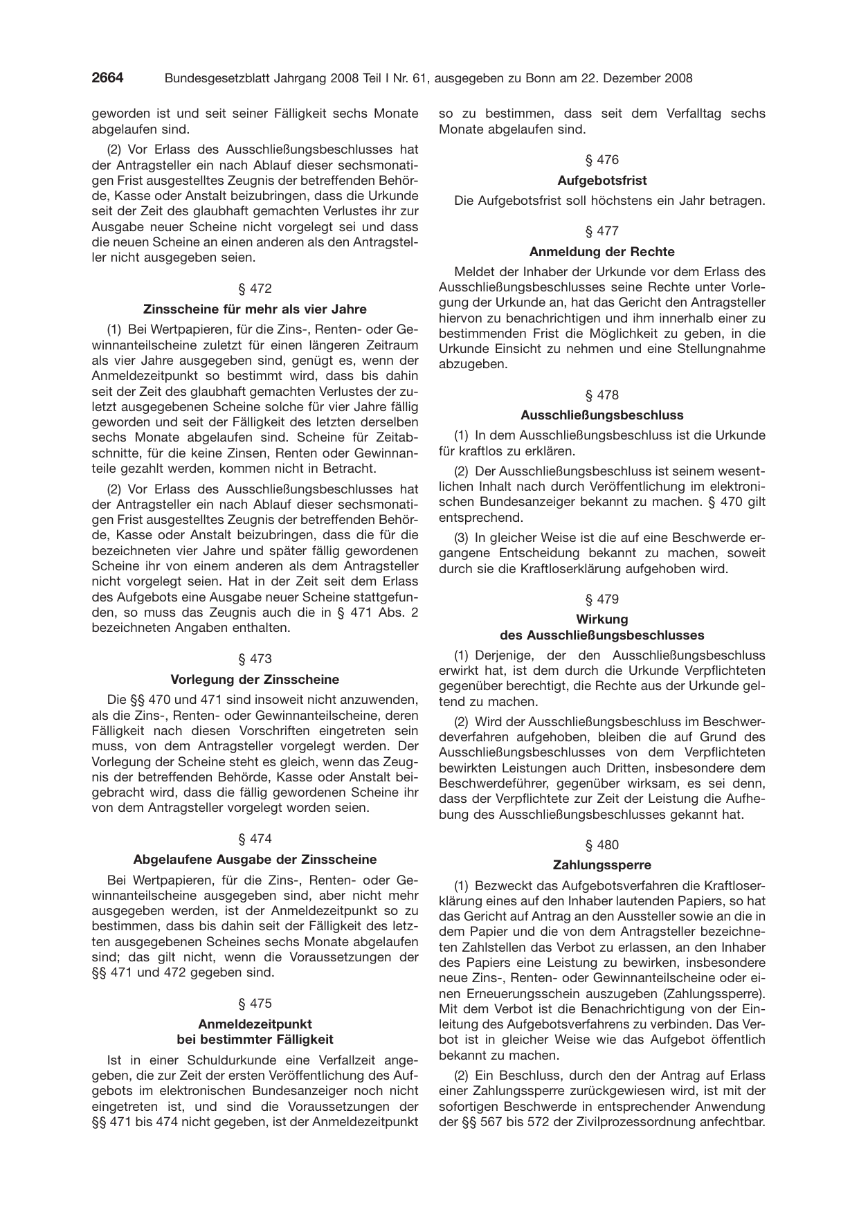 BGBl. 2008, Seite 2664 — Originalseite als Abbildung