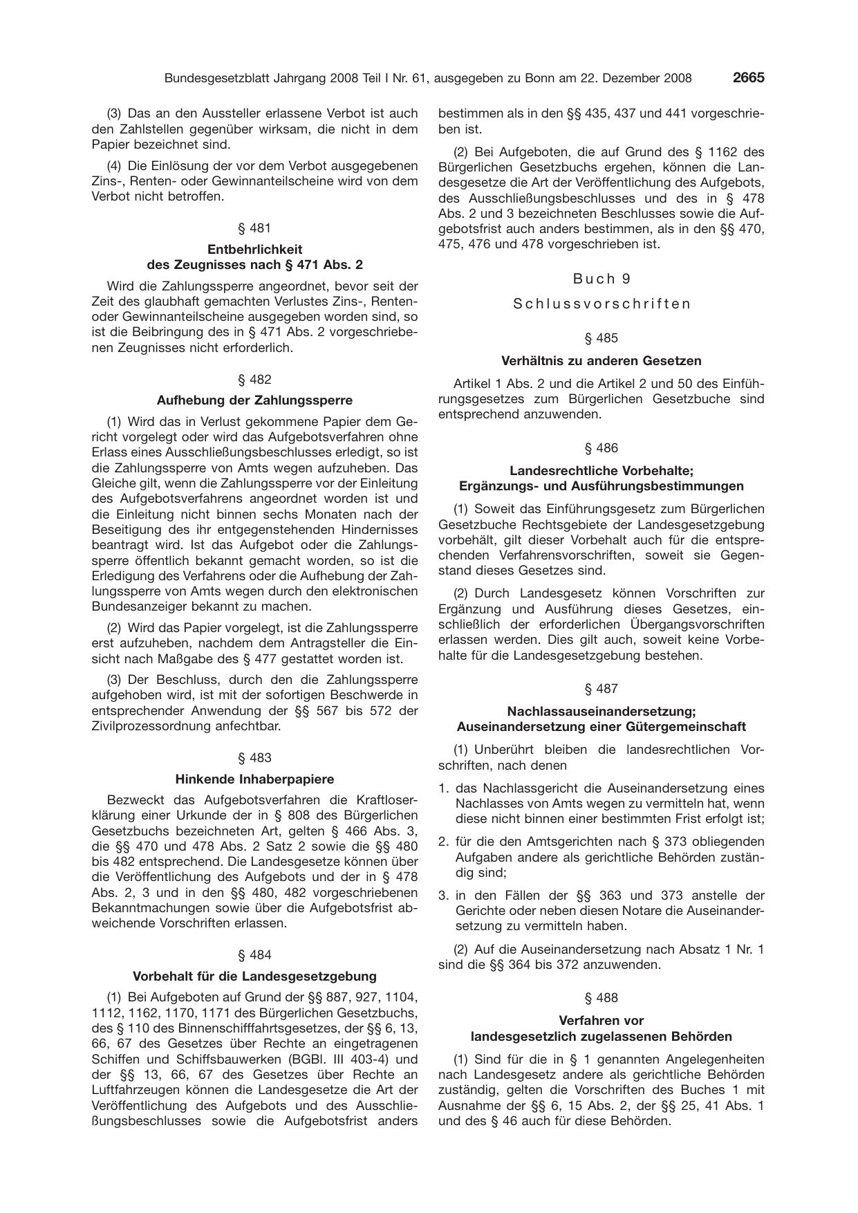 BGBl. 2008, Seite 2665 — Originalseite als Abbildung