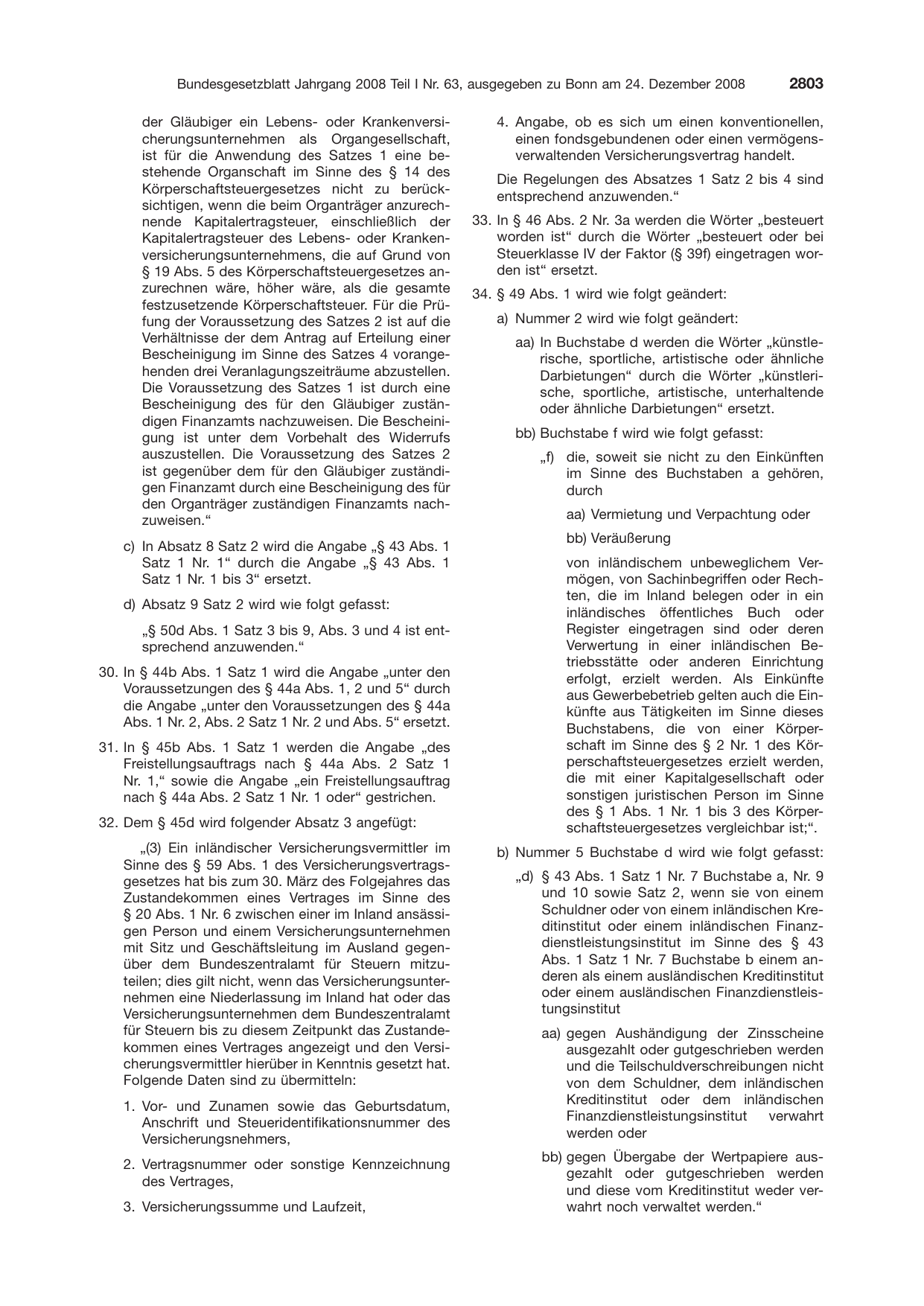 BGBl. 2008, Seite 2803 — Originalseite als Abbildung