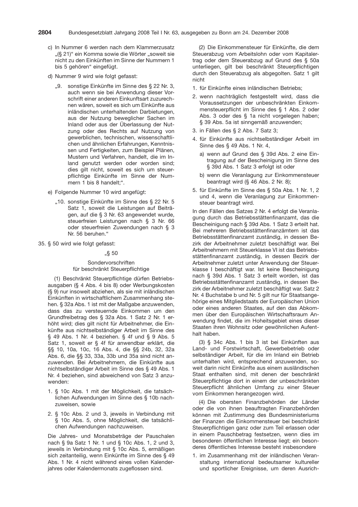 BGBl. 2008, Seite 2804 — Originalseite als Abbildung