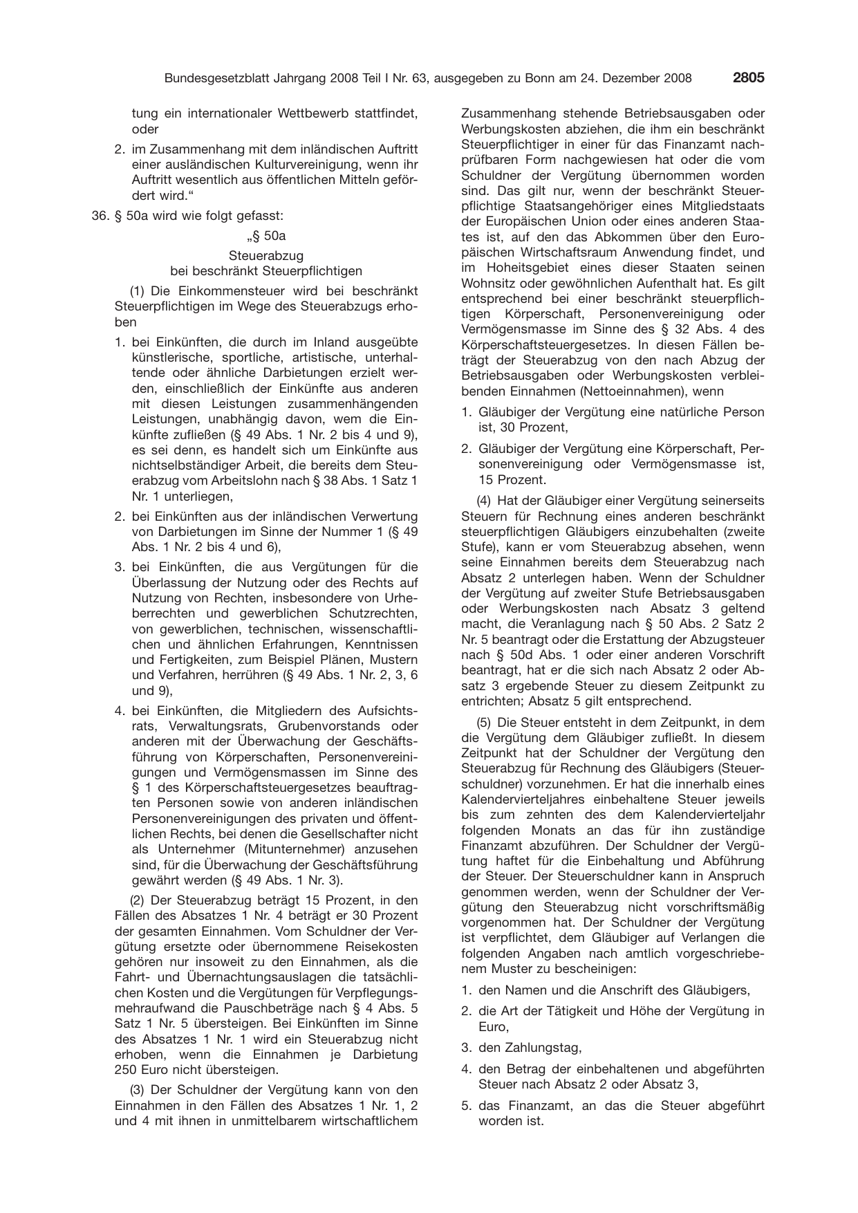 BGBl. 2008, Seite 2805 — Originalseite als Abbildung