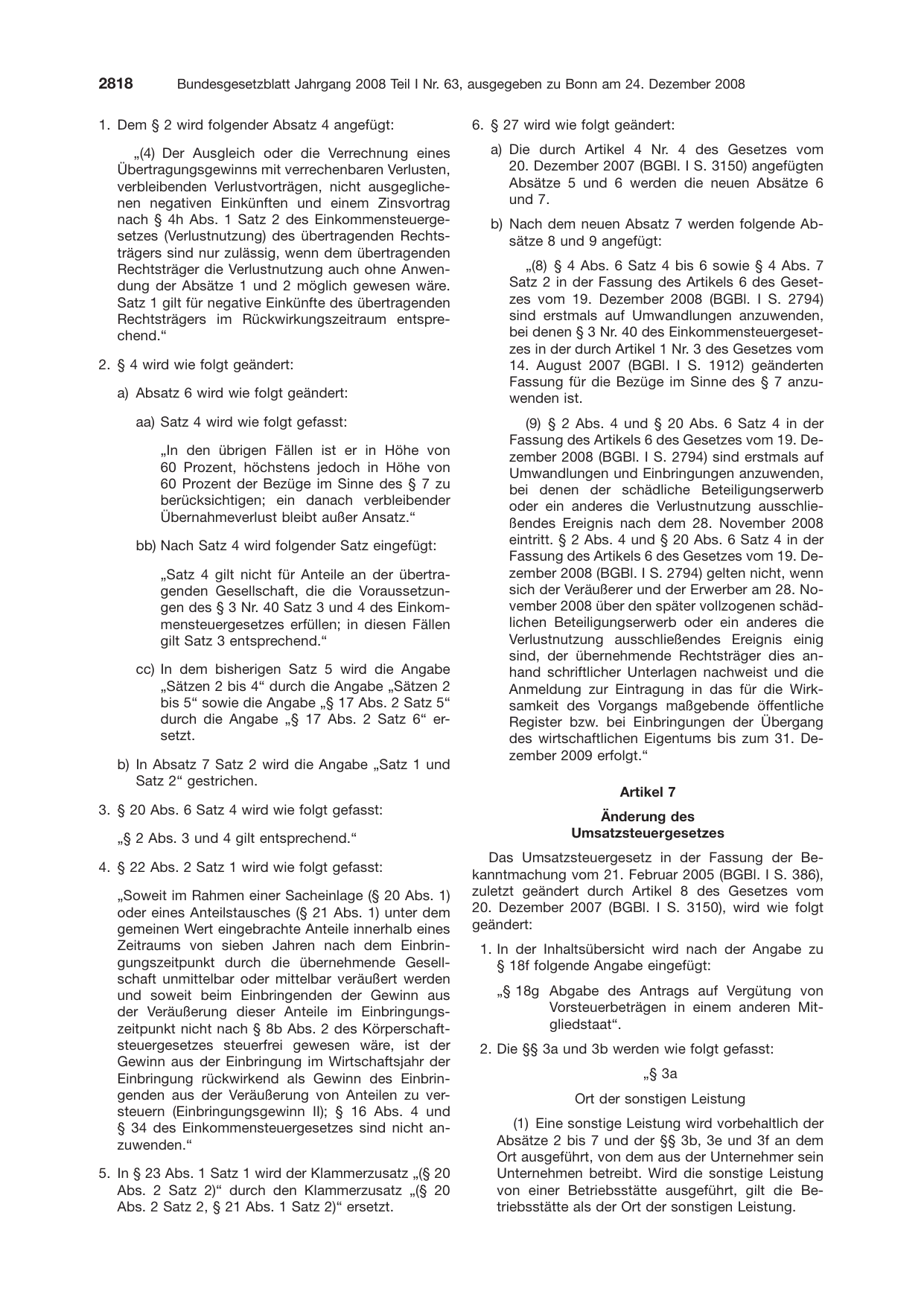 BGBl. 2008, Seite 2818 — Originalseite als Abbildung