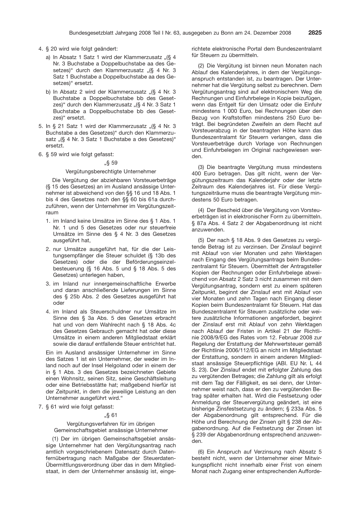 BGBl. 2008, Seite 2825 — Originalseite als Abbildung