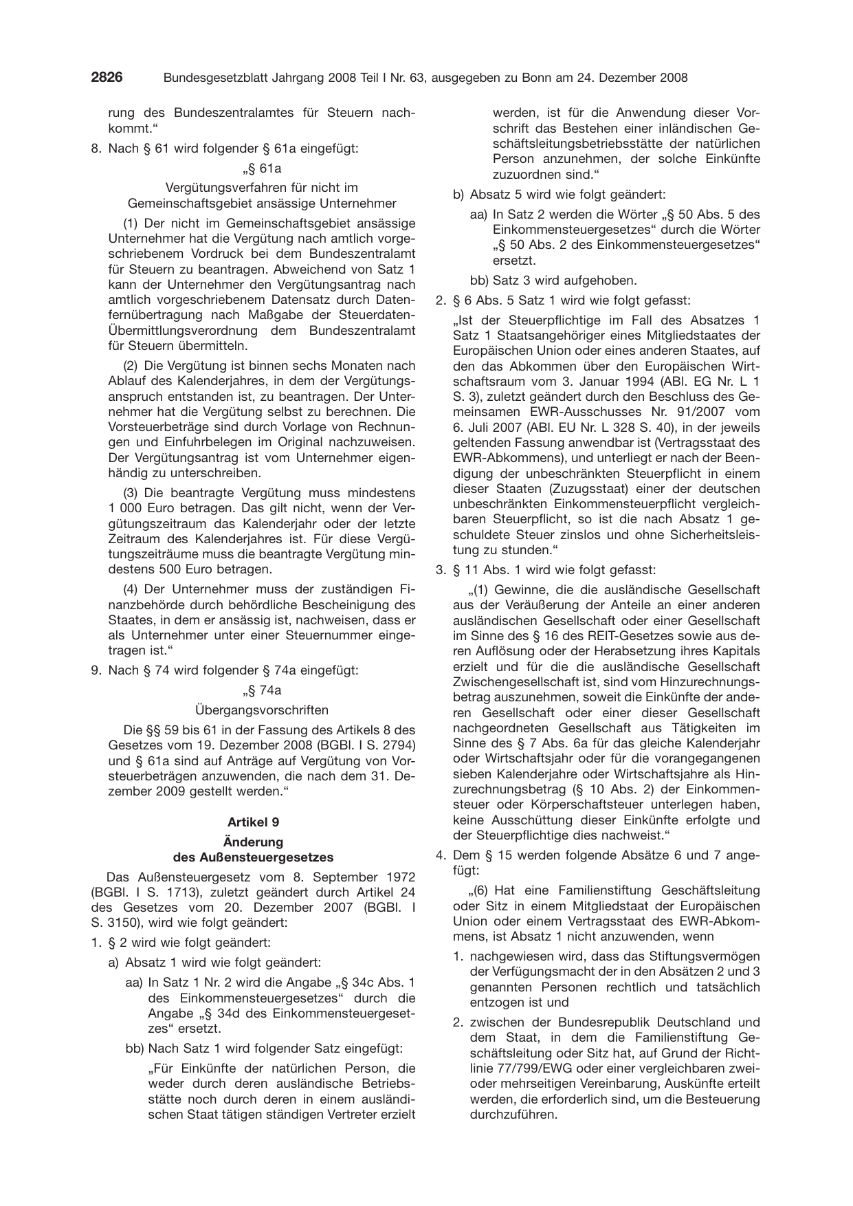 BGBl. 2008, Seite 2826 — Originalseite als Abbildung