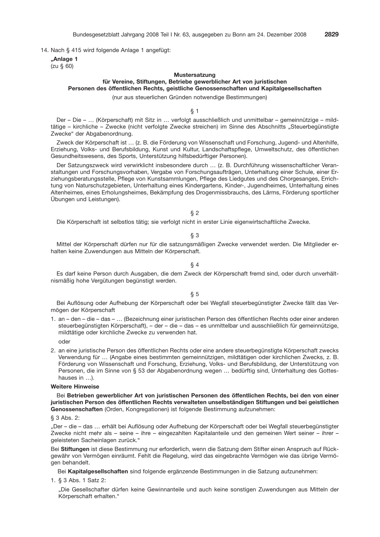 BGBl. 2008, Seite 2829 — Originalseite als Abbildung